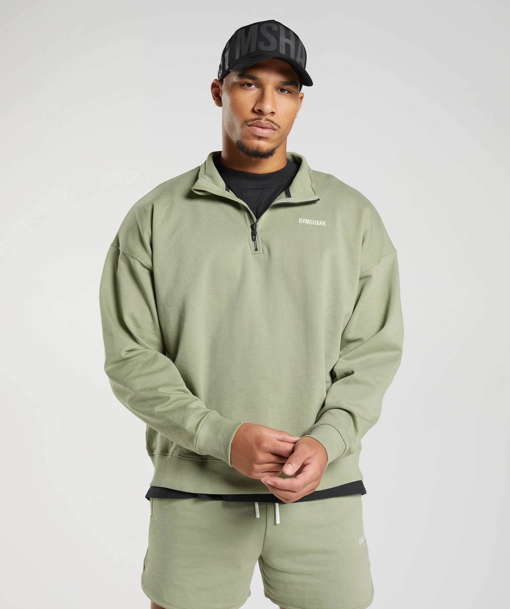 Gymshark Rest Day Sweats 1/4 Zip - Sage Green