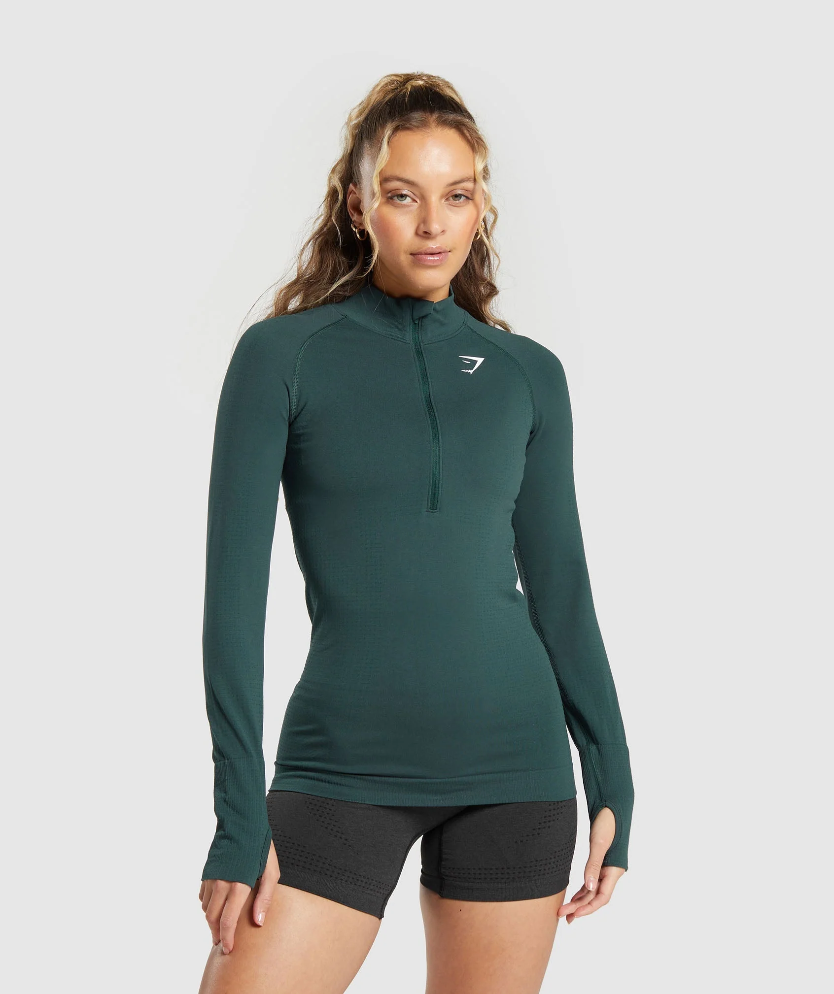 Gymshark Vital Seamless 2.0 1/2 Zip - Woodland Green Marl