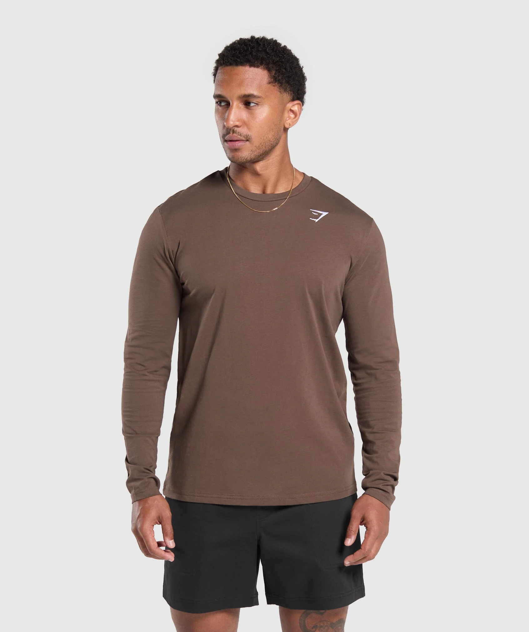Gymshark Crest Long Sleeve T-Shirt - Walnut Brown