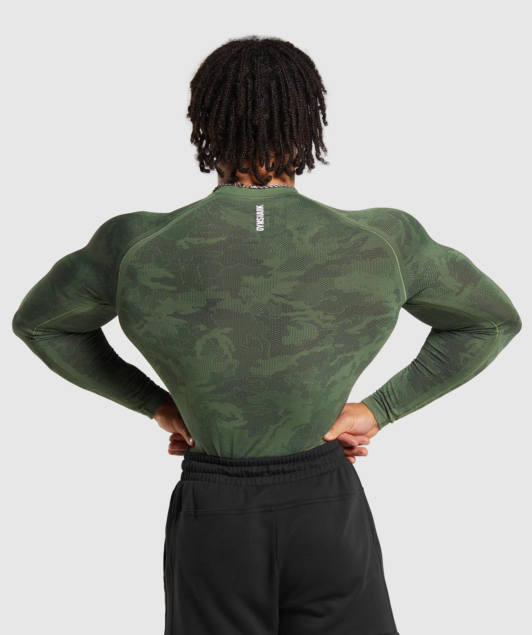 Gymshark Geo Seamless Long Sleeve T-Shirt - Core Olive/Black