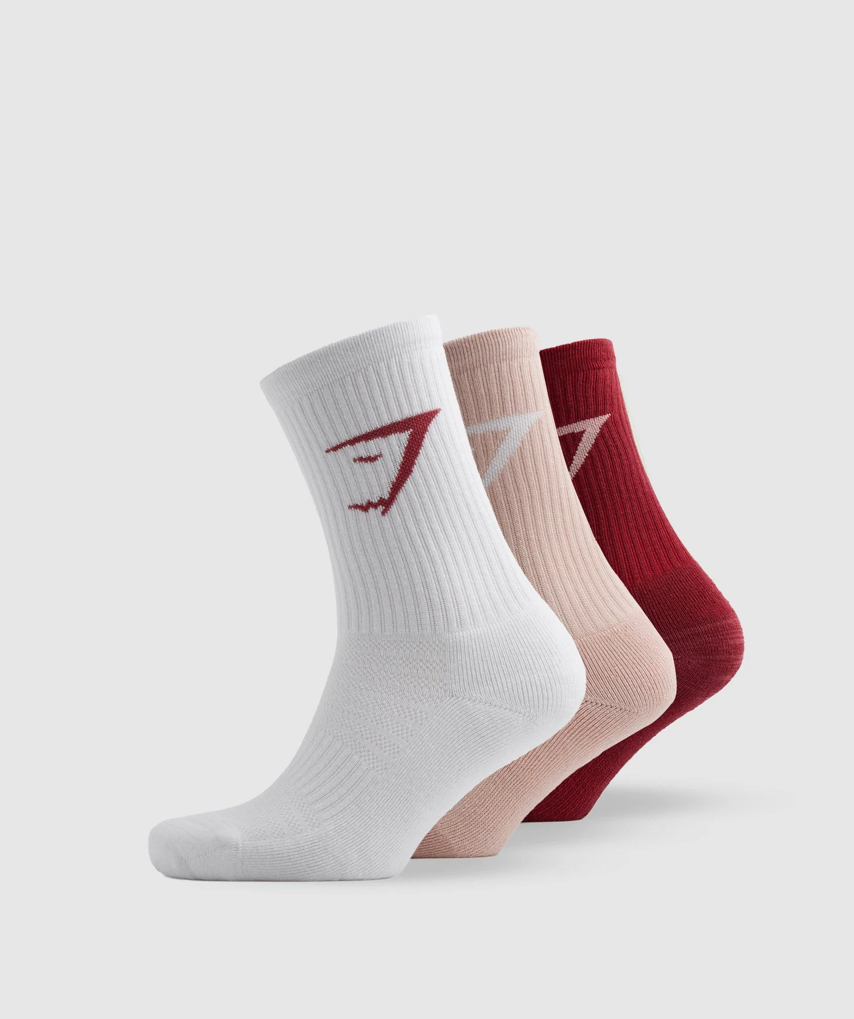 Gymshark Crew Socks 3pk - White/Pink/Red