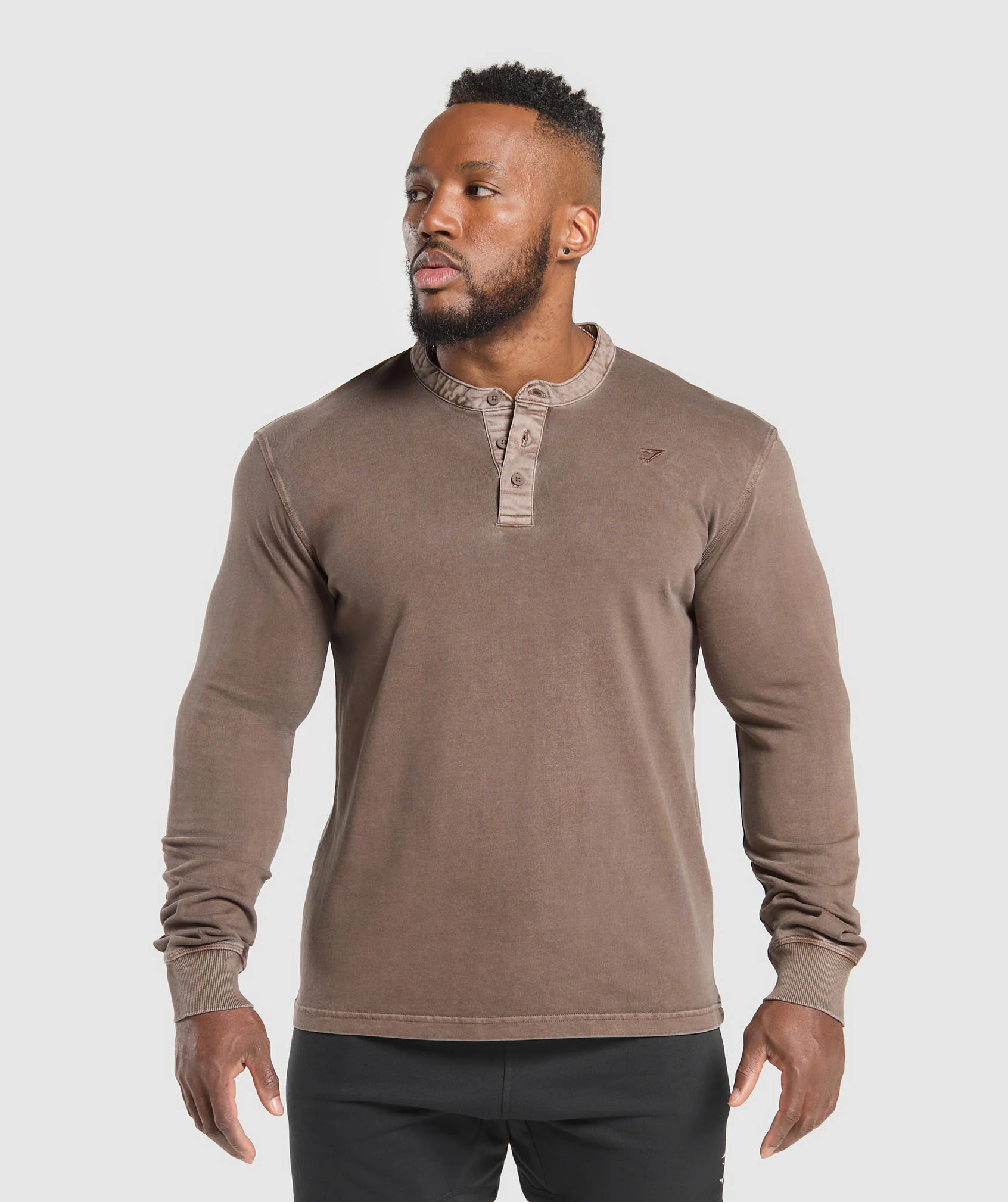 Gymshark Heavyweight Woven Collar Henley - Soft Brown
