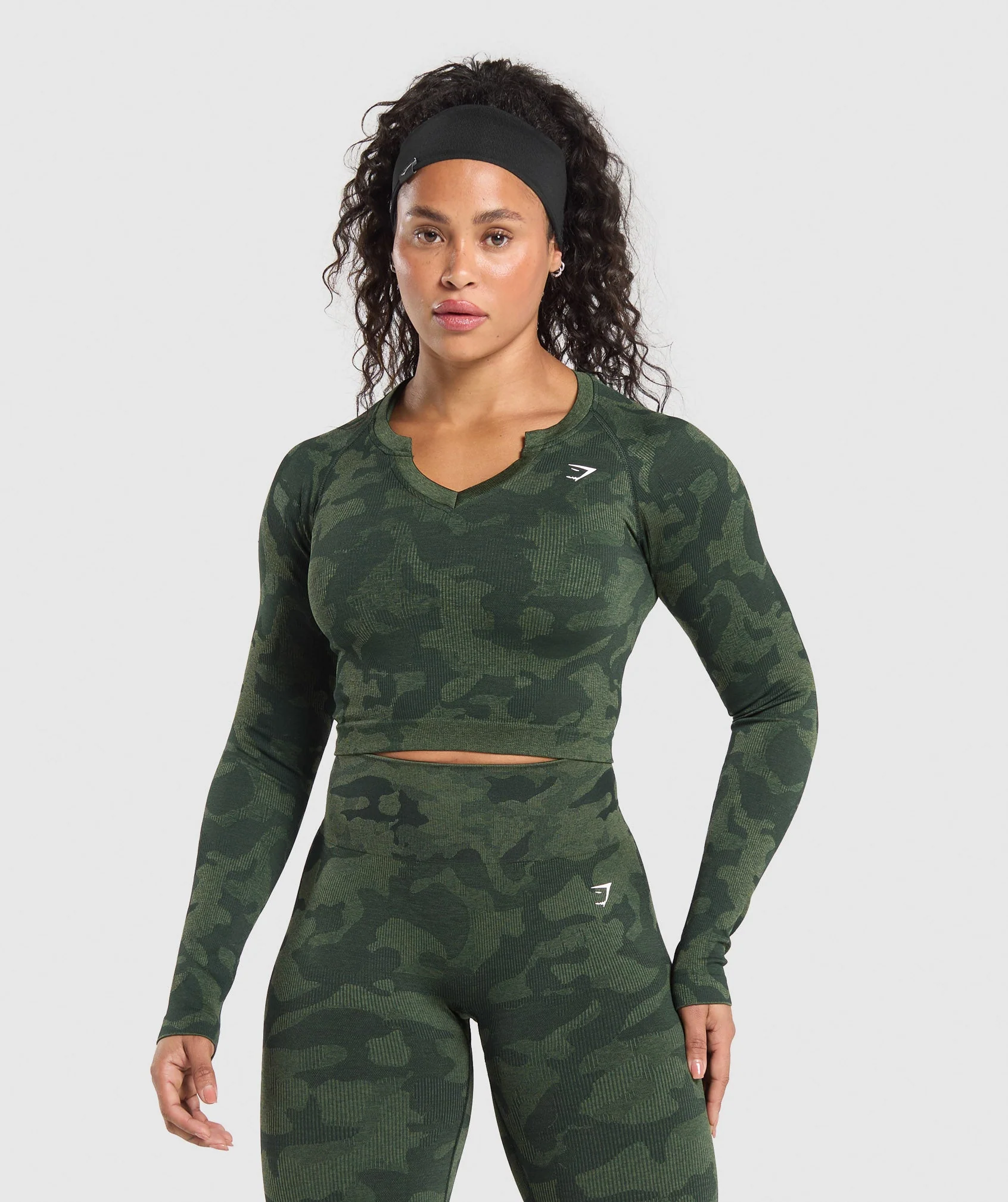 Gymshark Adapt Camo Long Sleeve Crop Top - Green