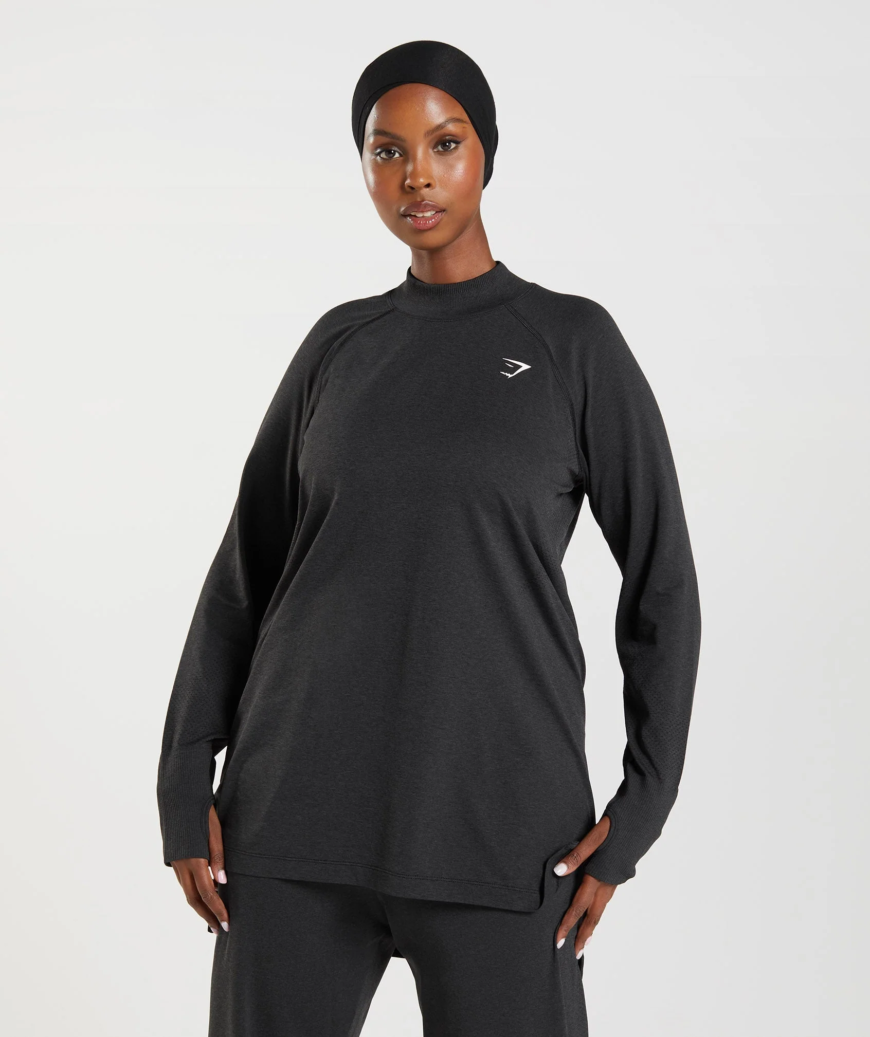 Gymshark Vital Seamless Long Line Top - Black Marl