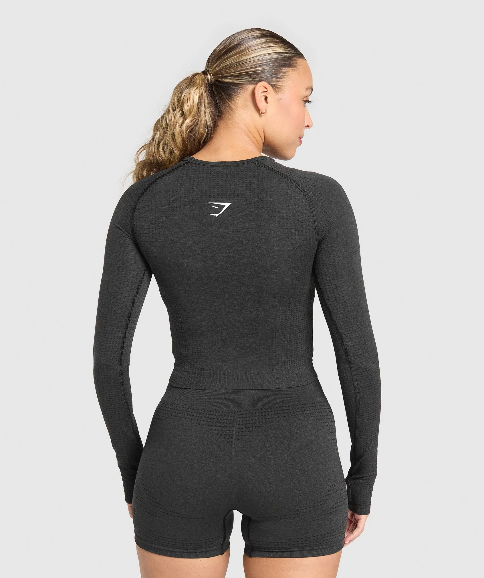 Gymshark Vital Seamless Long Sleeve Cut Out Top - Black Marl