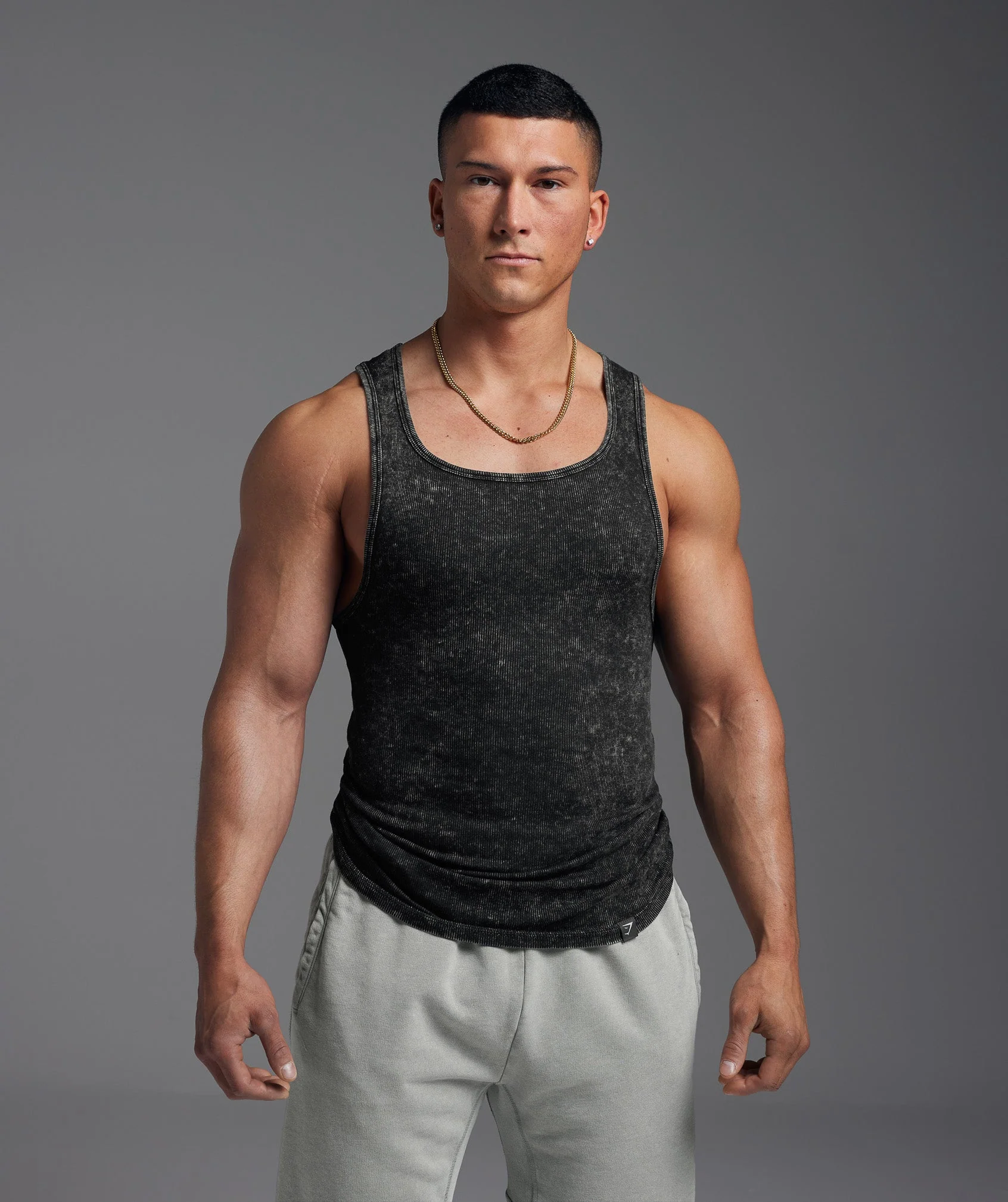 Gymshark Washed Ribbed Tank 1PK - Black/Gel Bleach Wash
