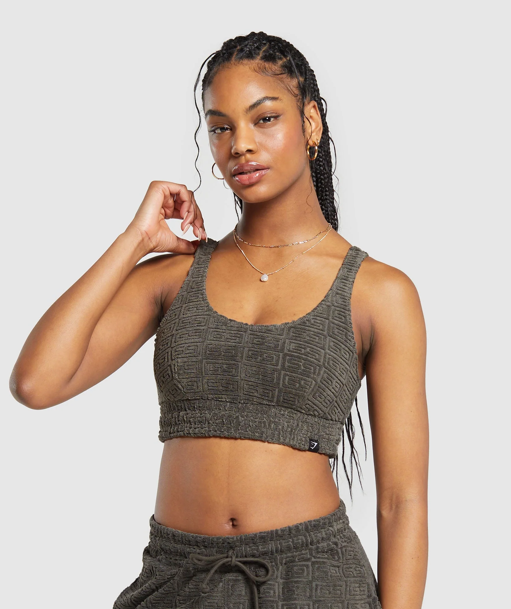 Gymshark Monogram Towelling Bralette - Strength Green