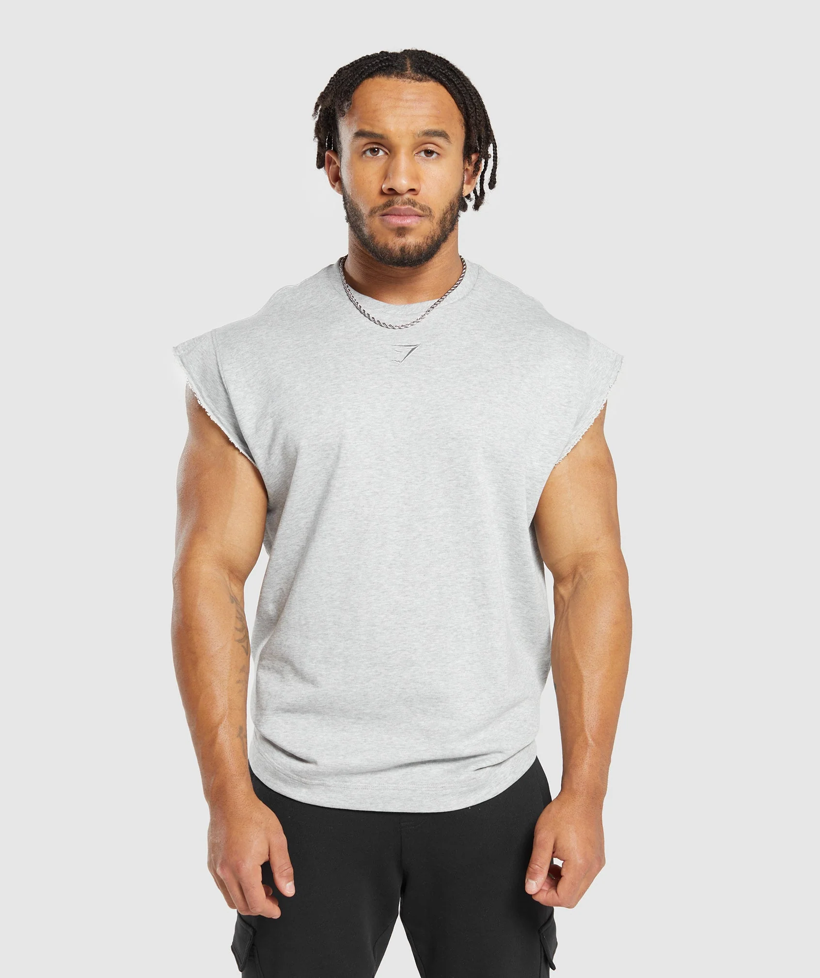 Gymshark Super Natural Cut Off Tank - Light Grey Core Marl