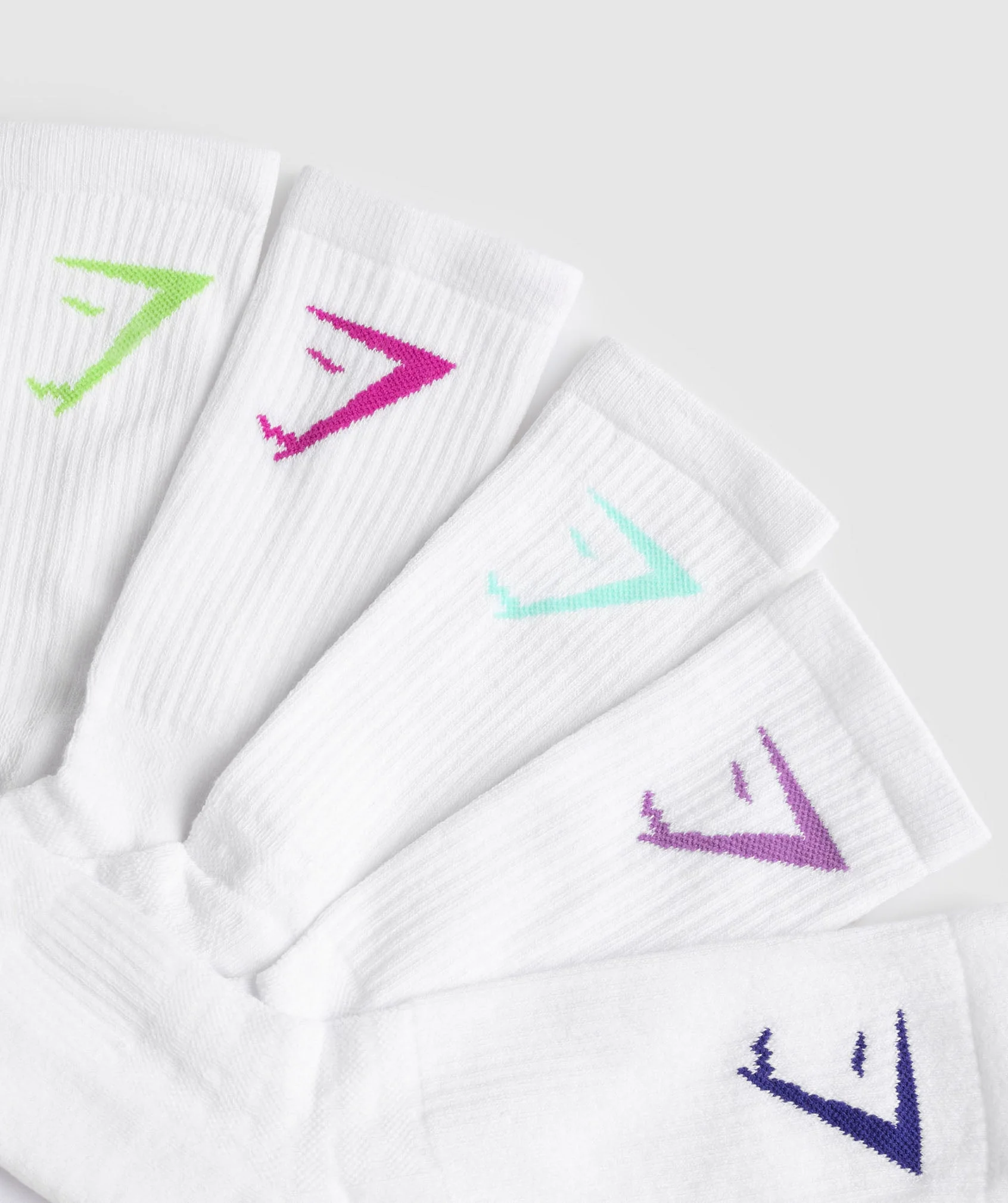 Gymshark Crew Socks 5pk - Purple/Green/Turquoise/Pink