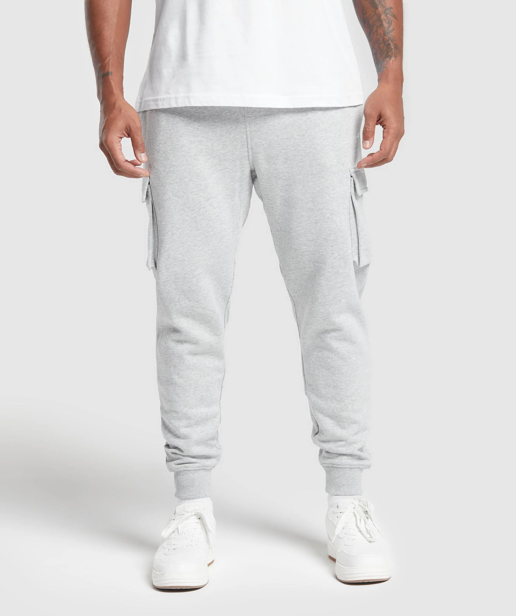 Gymshark Crest Cargo Joggers - Light Grey Core Marl