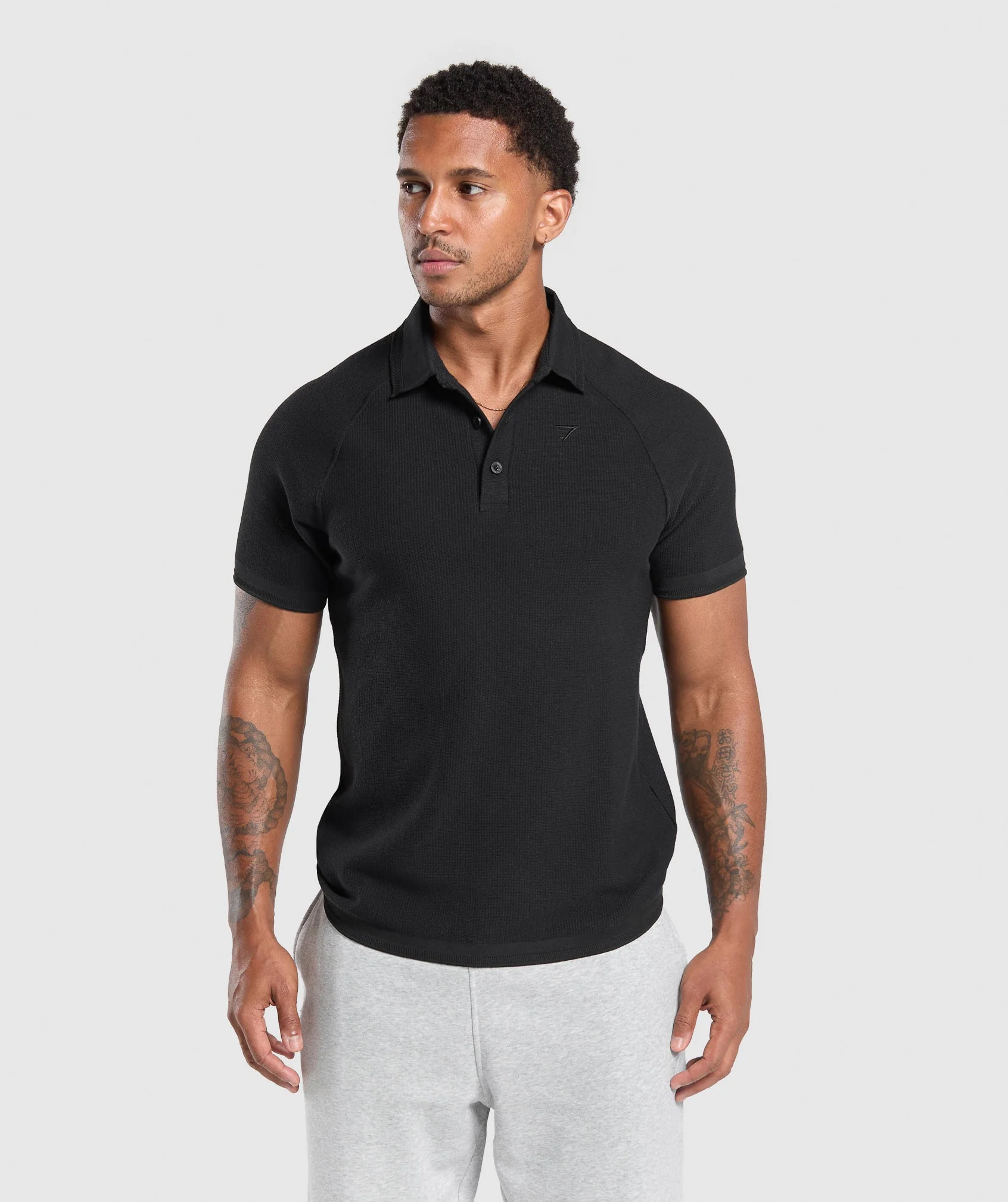 Gymshark Waffle Polo Shirt - Black