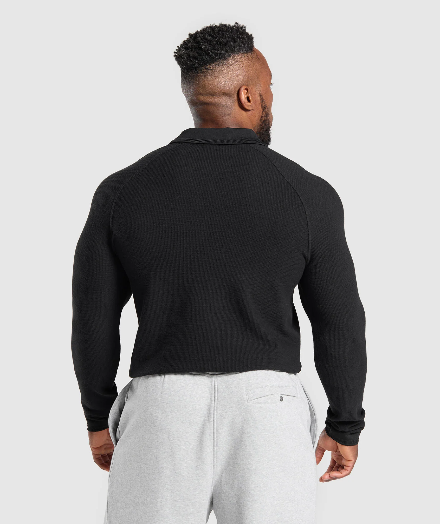 Gymshark Long Sleeve Waffle Polo Shirt - Black