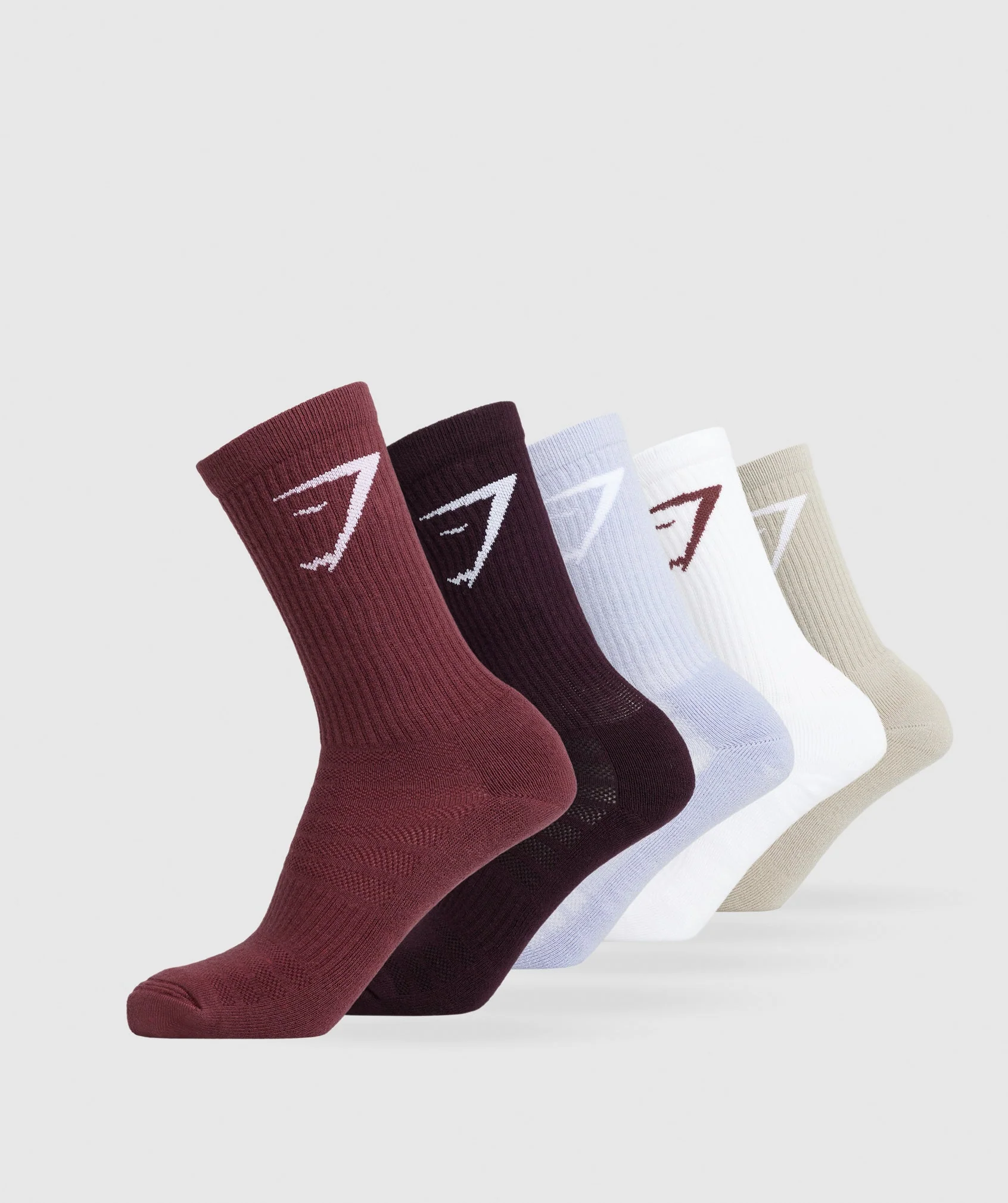 Gymshark Crew Socks 5pk - Brown/Lilac/Burgundy/Plum/White
