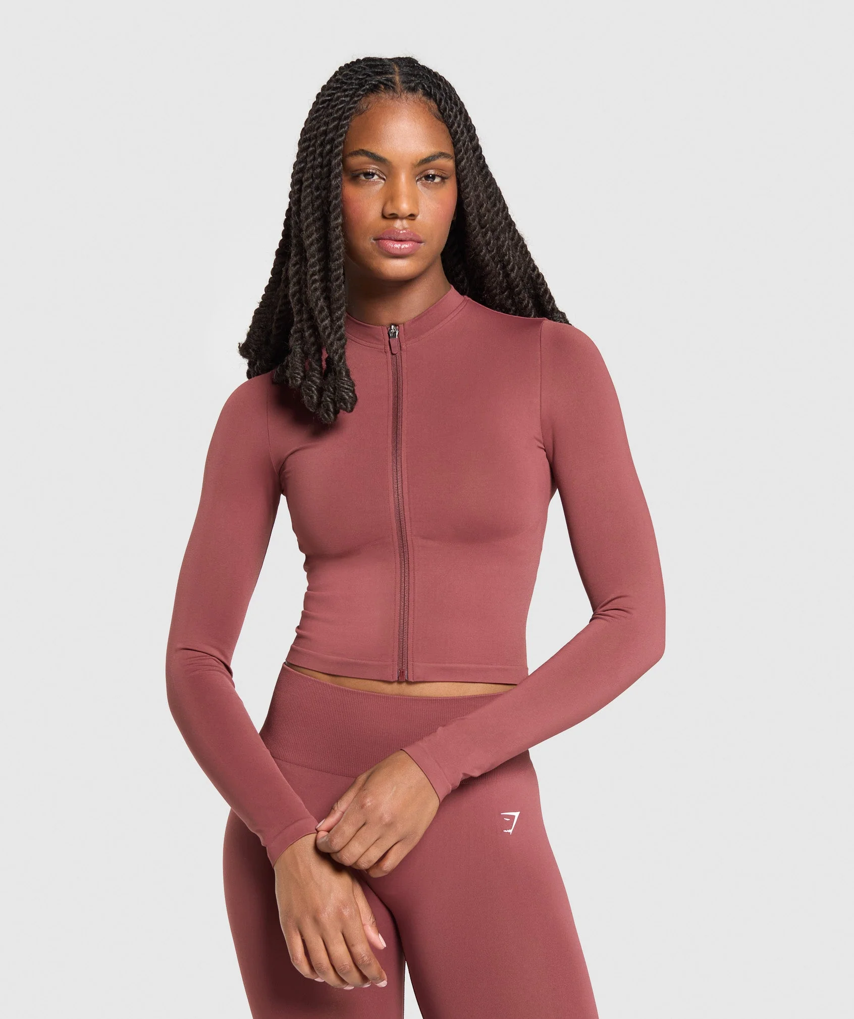 Gymshark Everyday Seamless Zip Tracktop - Burgundy Brown