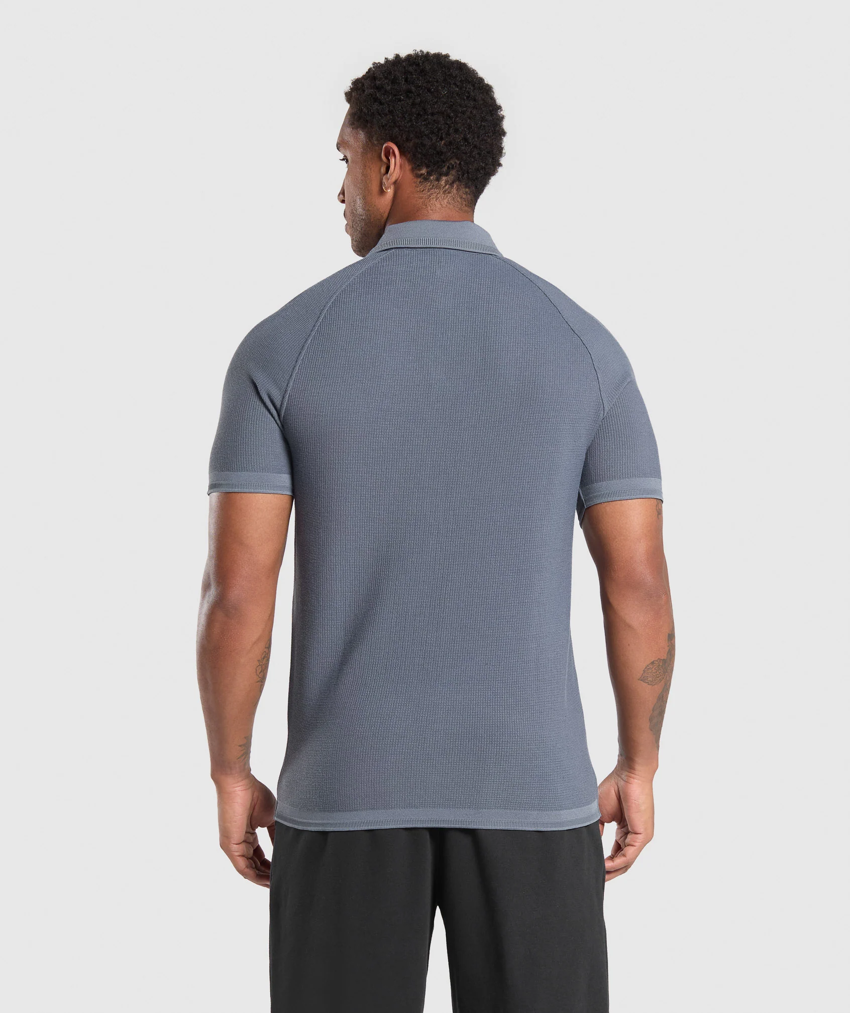 Gymshark Waffle Polo Shirt - Iron Blue