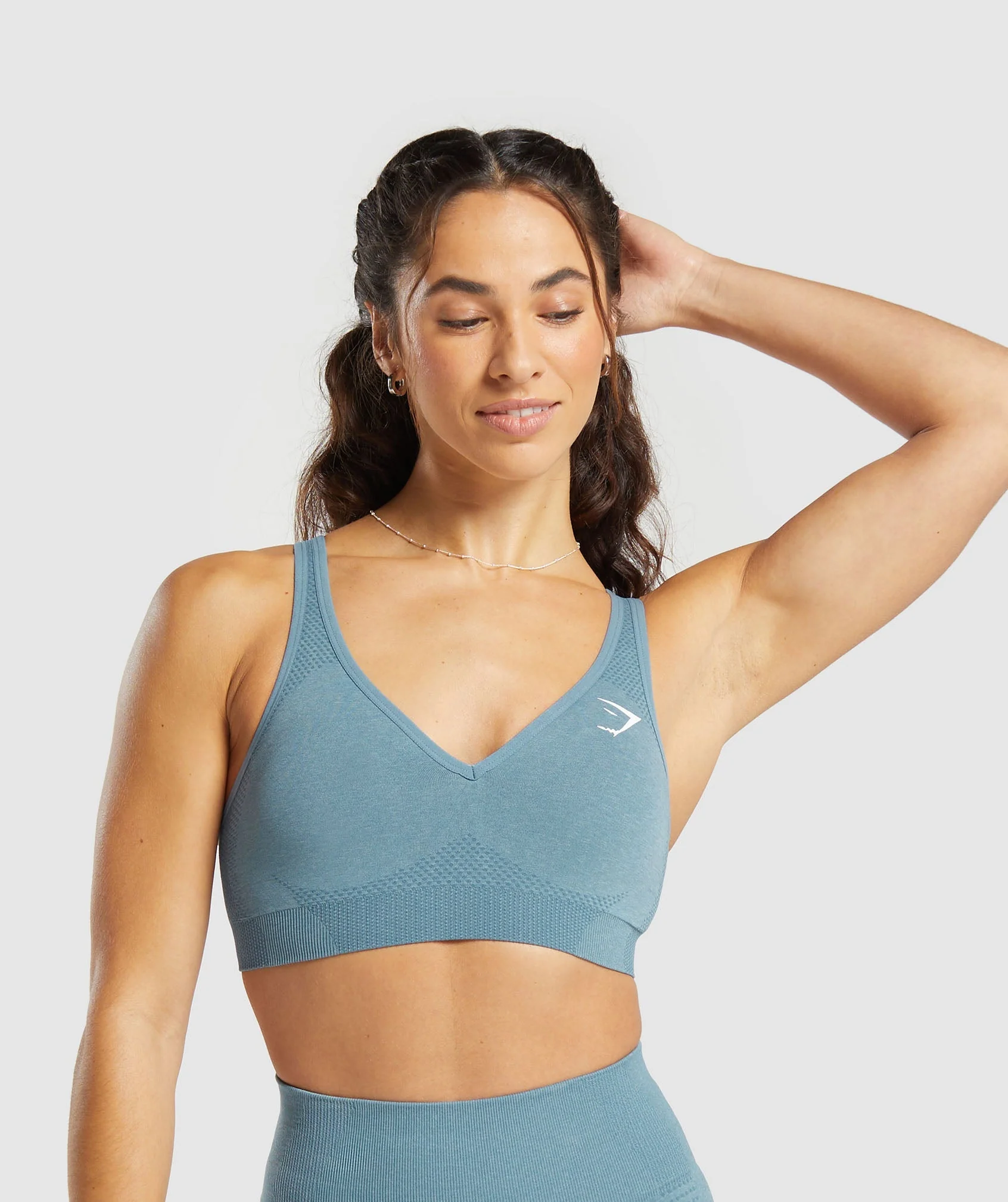 Gymshark Vital Seamless V Neck Sports Bra - Faded Blue Marl