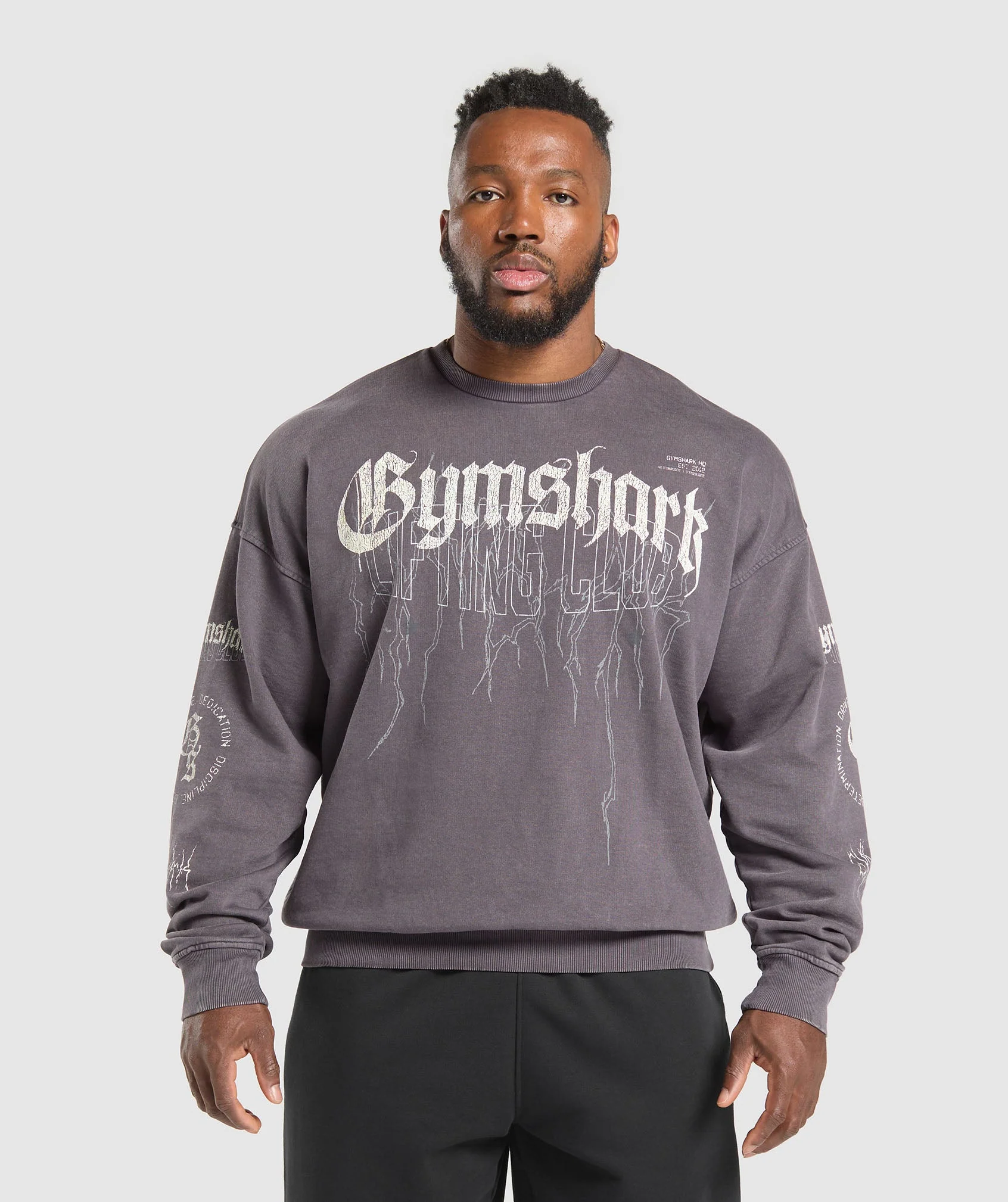 Gymshark Distressed Graphic Crew - Brushed Purple Acid Wash