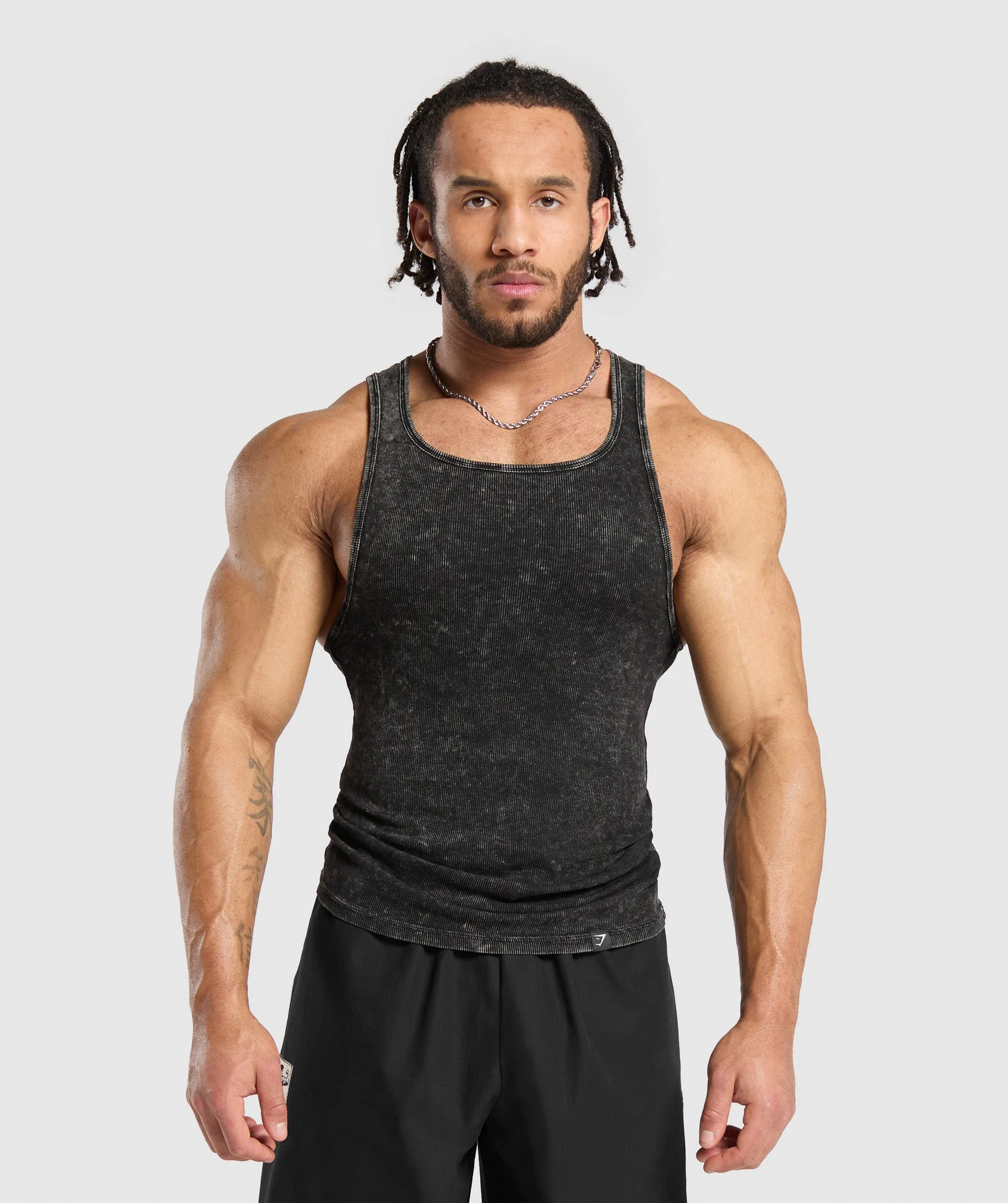 Gymshark Washed Ribbed Tank 1PK - Black/Gel Bleach Wash
