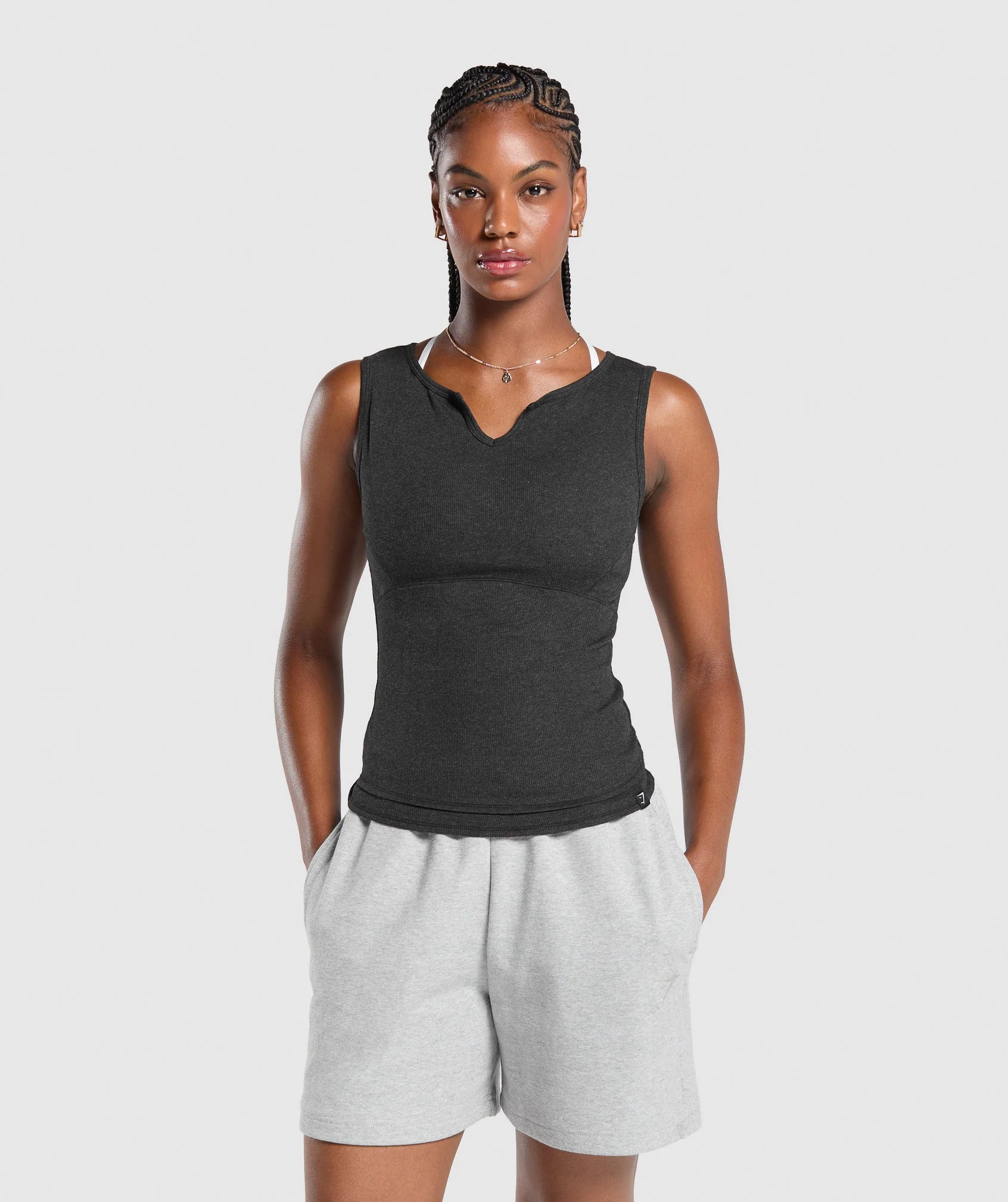Gymshark Rest Day Rib Top - Black Marl