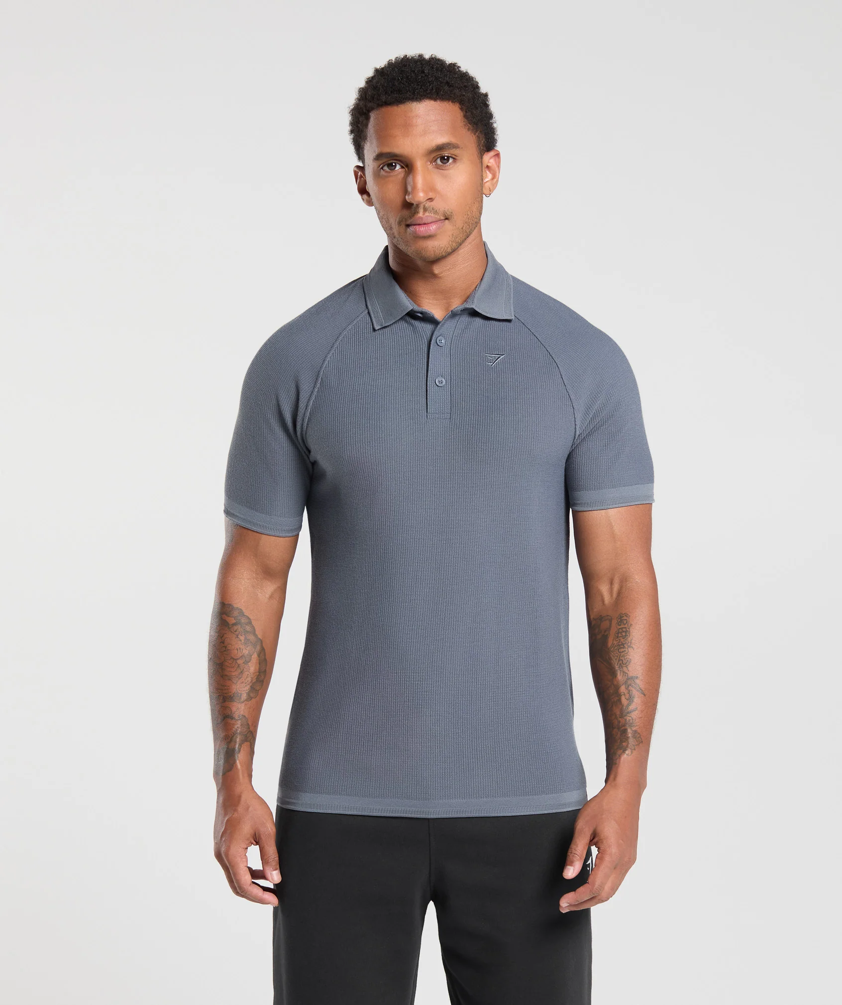 Gymshark Waffle Polo Shirt - Iron Blue