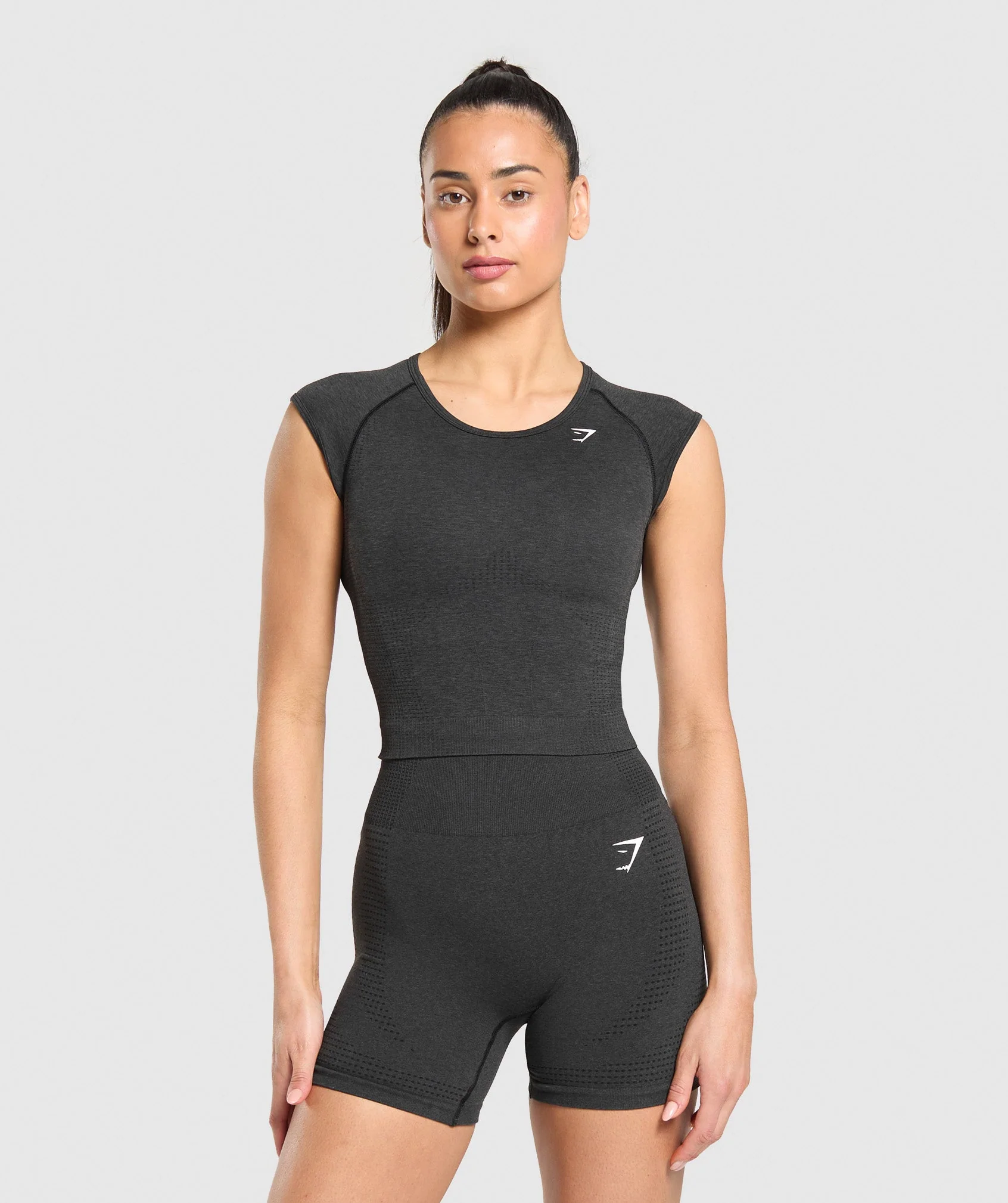 Gymshark Vital Seamless Scoop Neck Top - Black Marl
