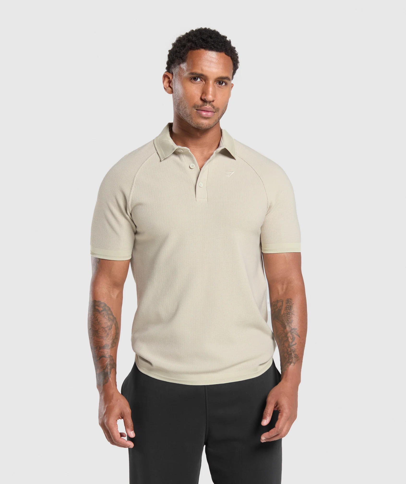 Gymshark Waffle Polo Shirt - Pebble Grey