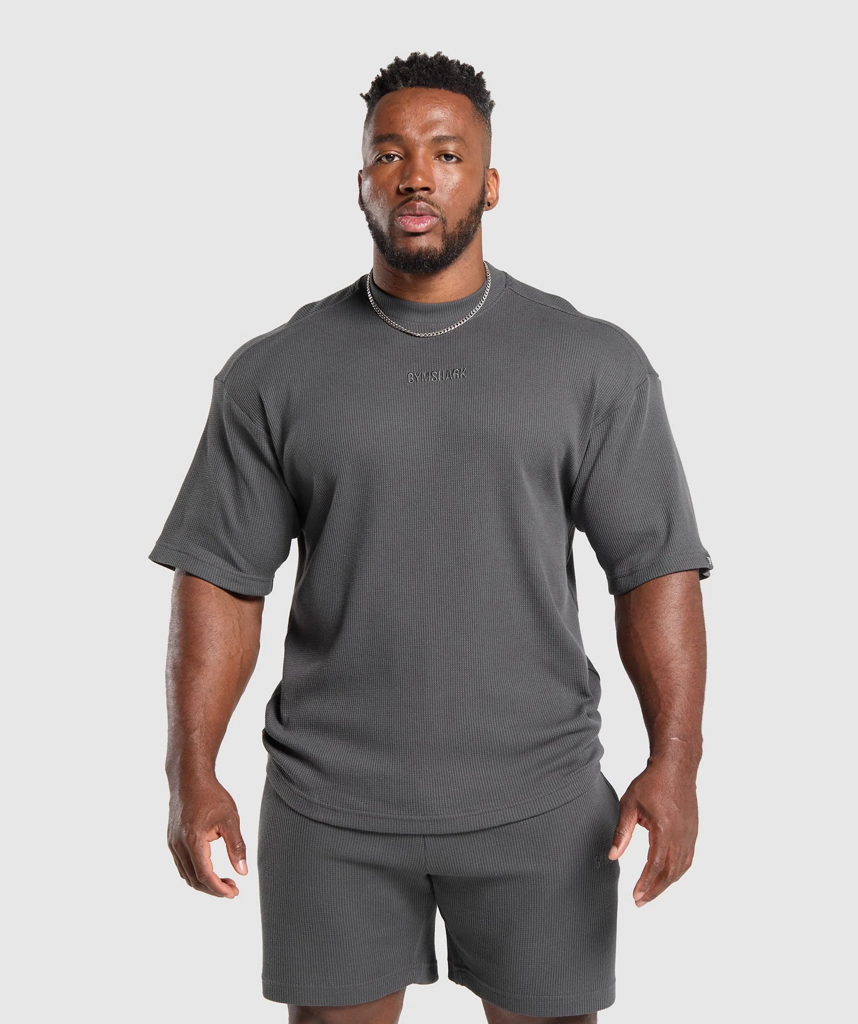 Gymshark Waffle Oversized T-Shirt - Onyx Grey
