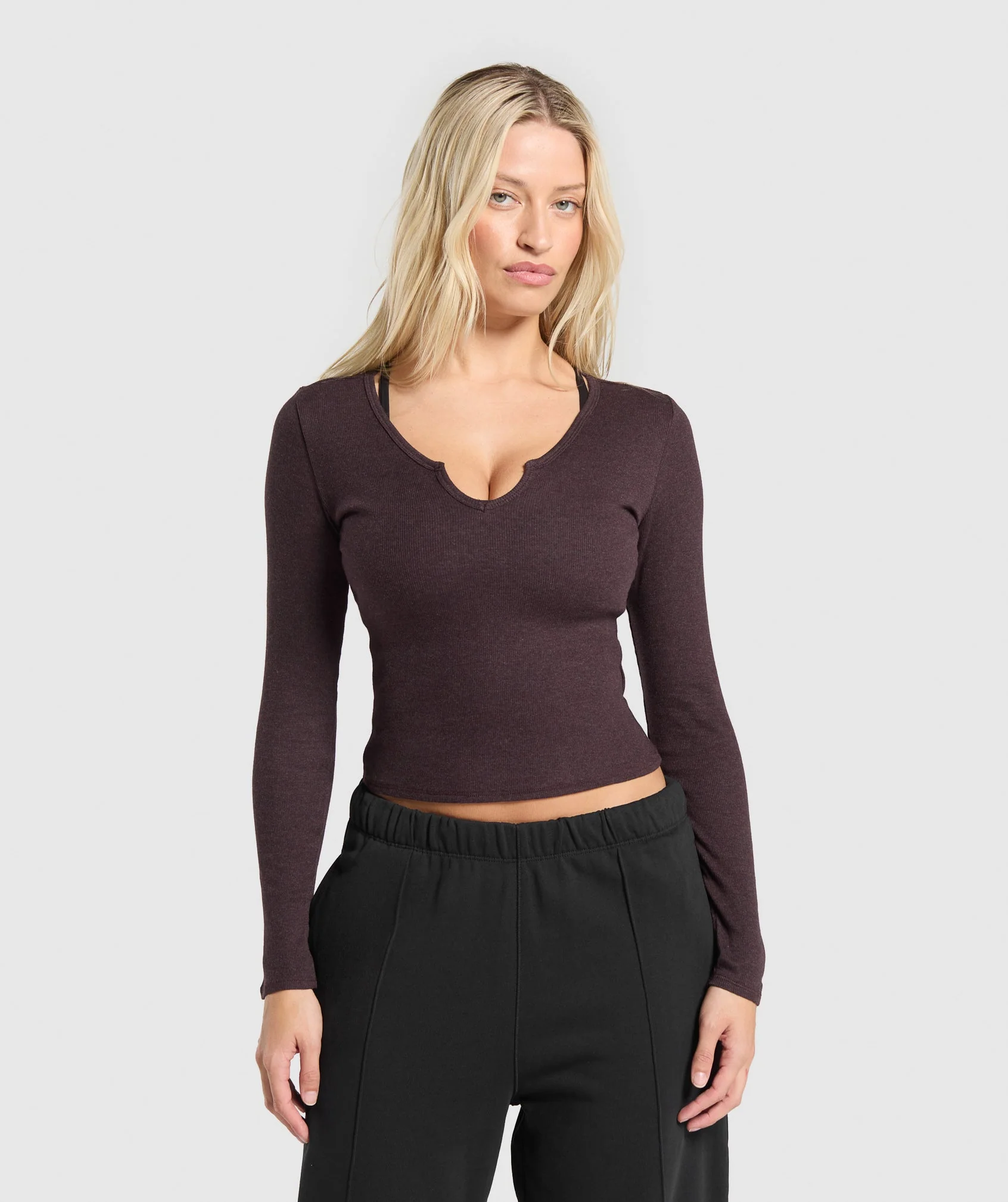 Gymshark Rib Long Sleeve Top - Brown Marl