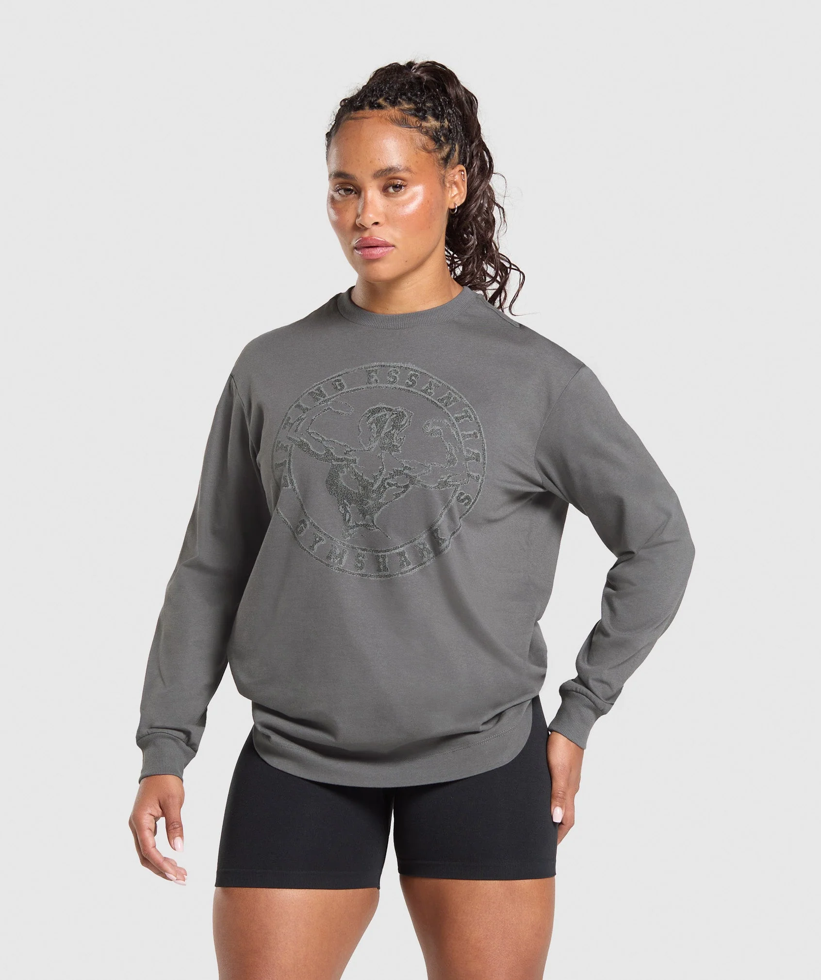 Gymshark Back Gains Graphic Long Sleeve Top - Graphite Grey
