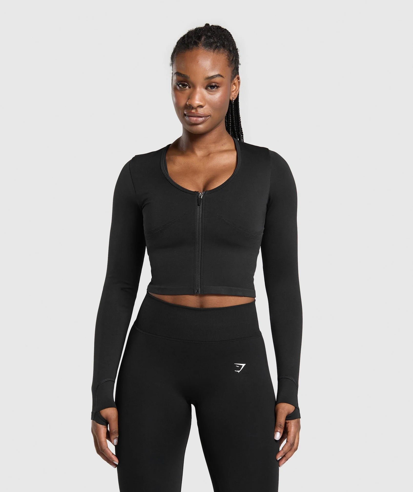 Gymshark Lift Seamless Zip Up Jacket - Black/Black Marl