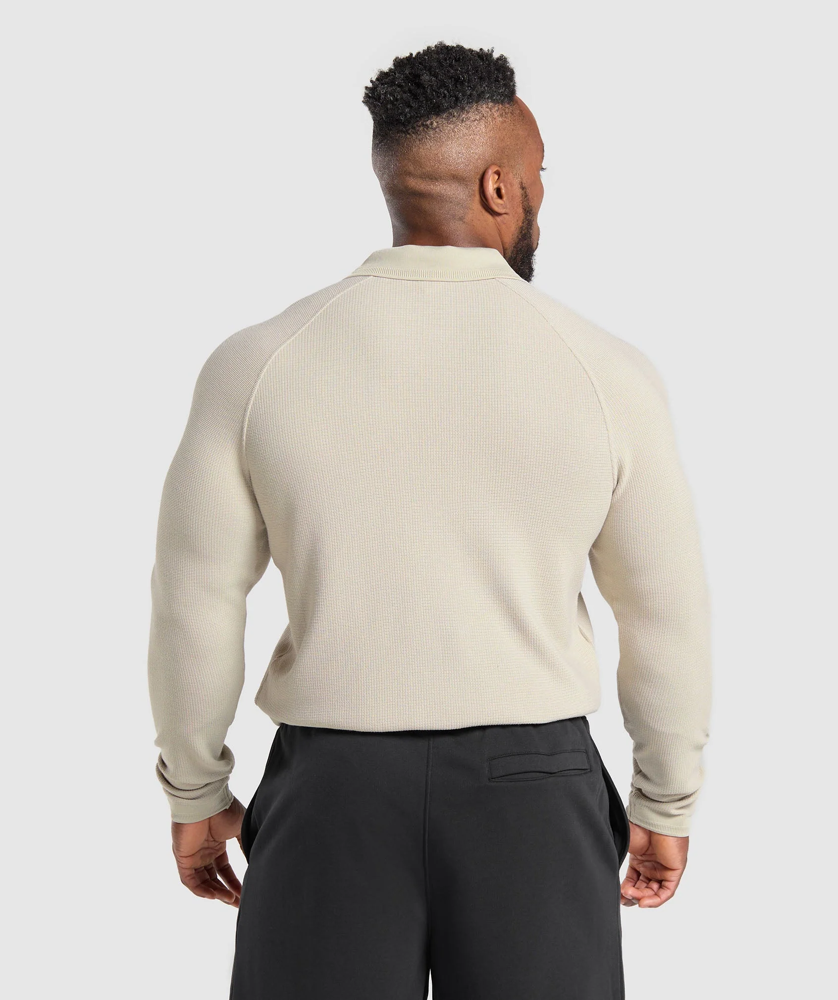 Gymshark Long Sleeve Waffle Polo Shirt - Pebble Grey