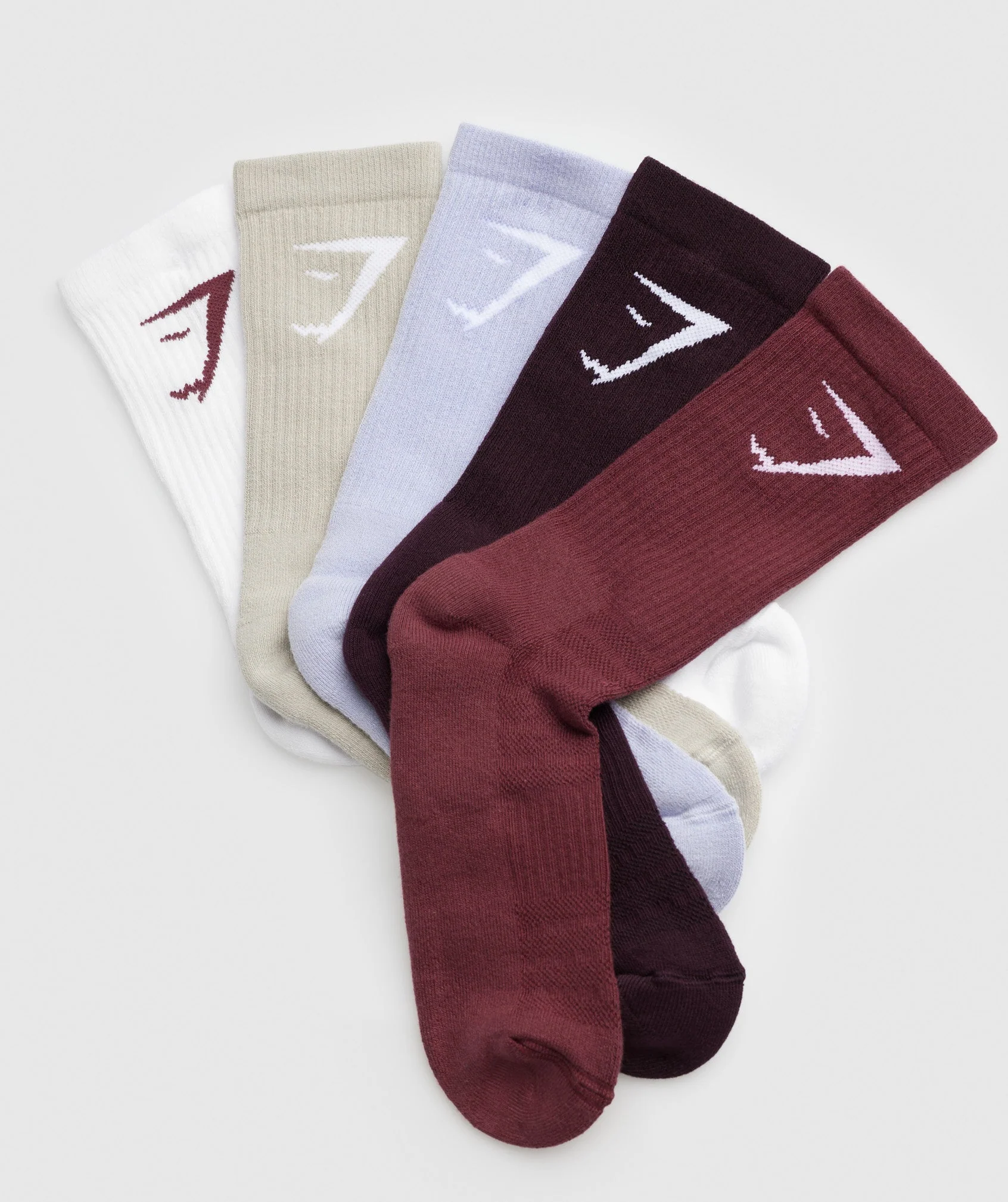 Gymshark Crew Socks 5pk - Brown/Lilac/Burgundy/Plum/White
