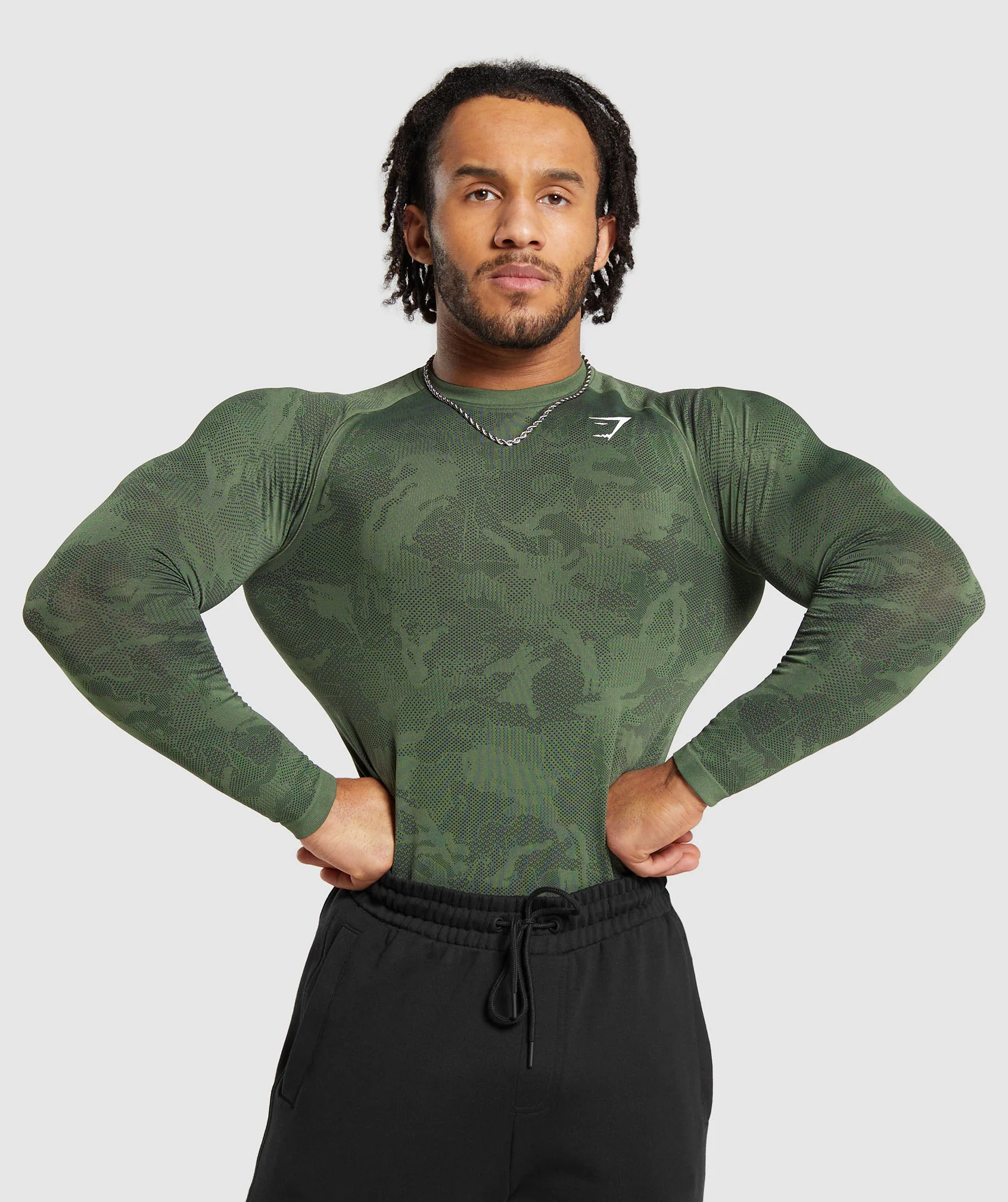 Gymshark Geo Seamless Long Sleeve T-Shirt - Core Olive/Black