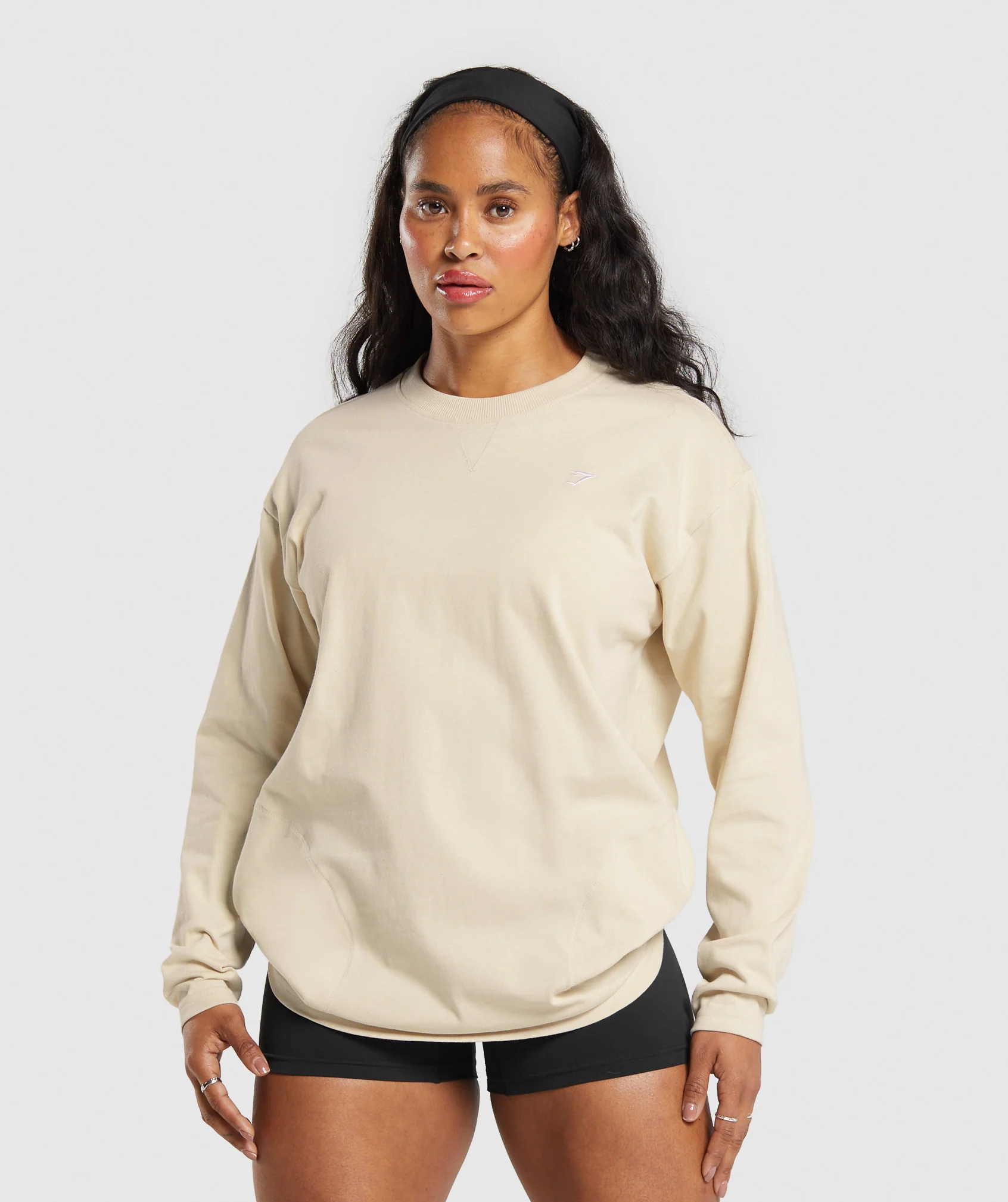 Gymshark Heavyweight Cotton Long Sleeve Top - Ecru White