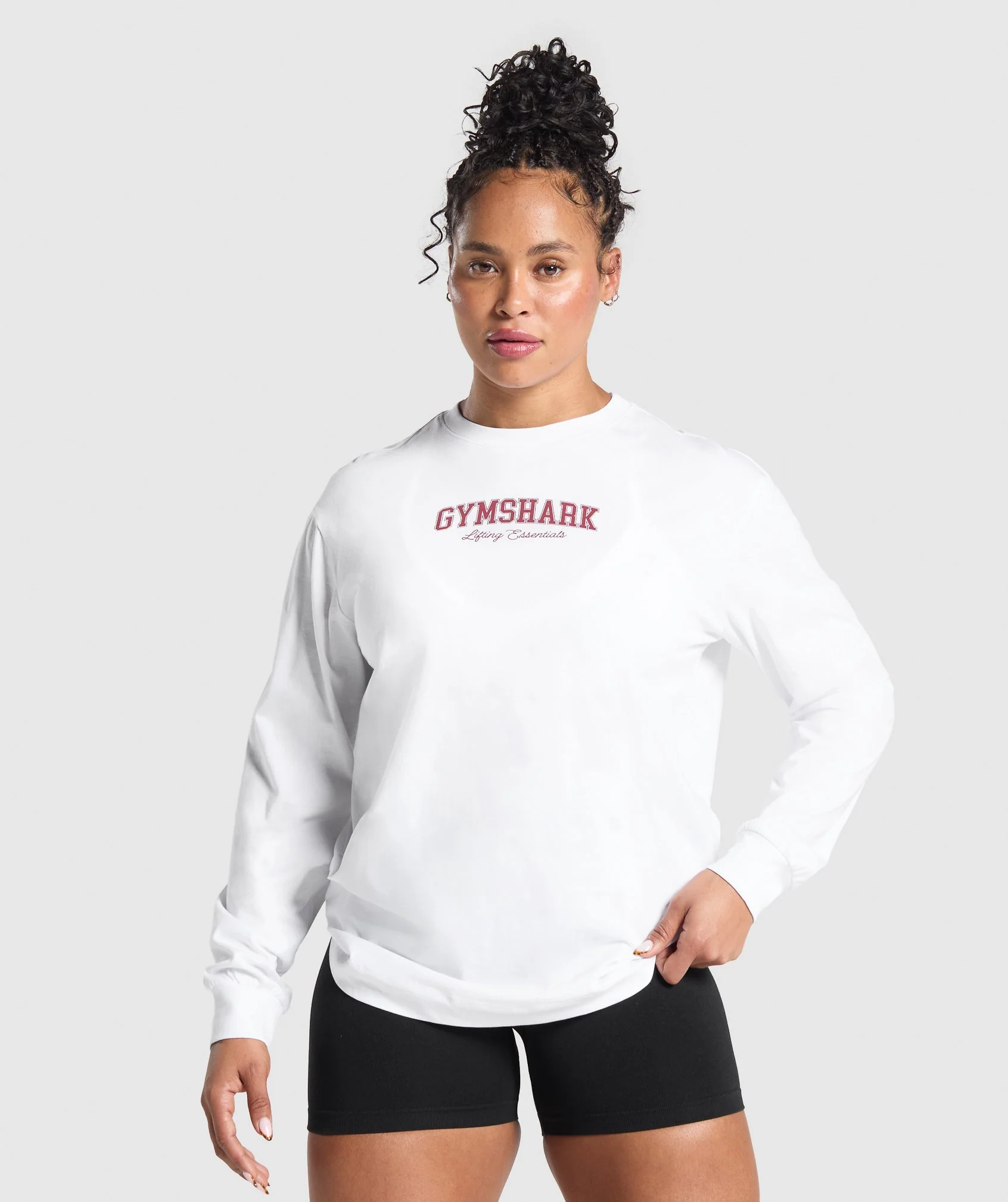 Gymshark Lifting Essentials Graphic Long Sleeve Top - White