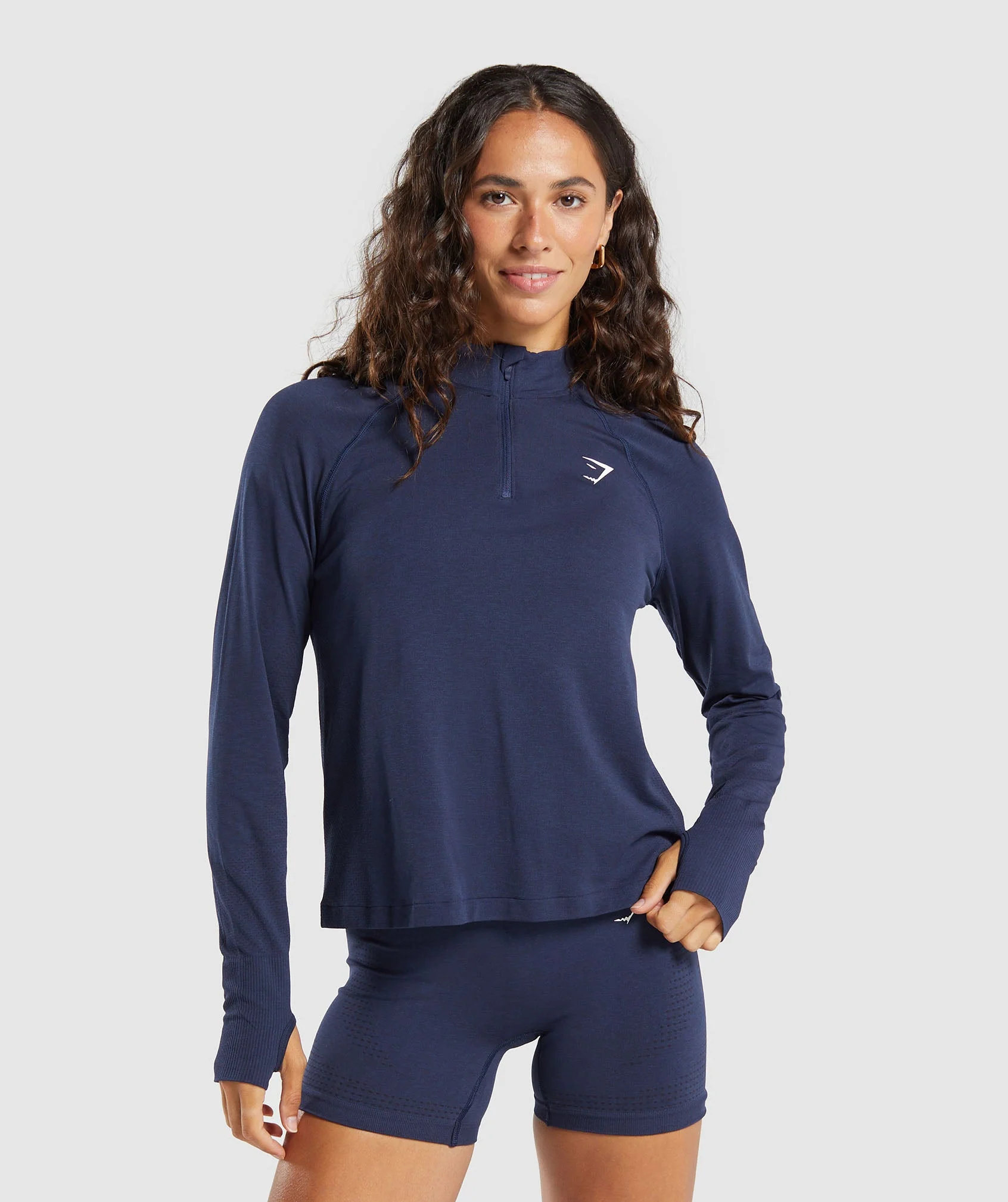 Gymshark Vital Seamless 1/4 Zip Pullover - Heavy Blue/ Marl