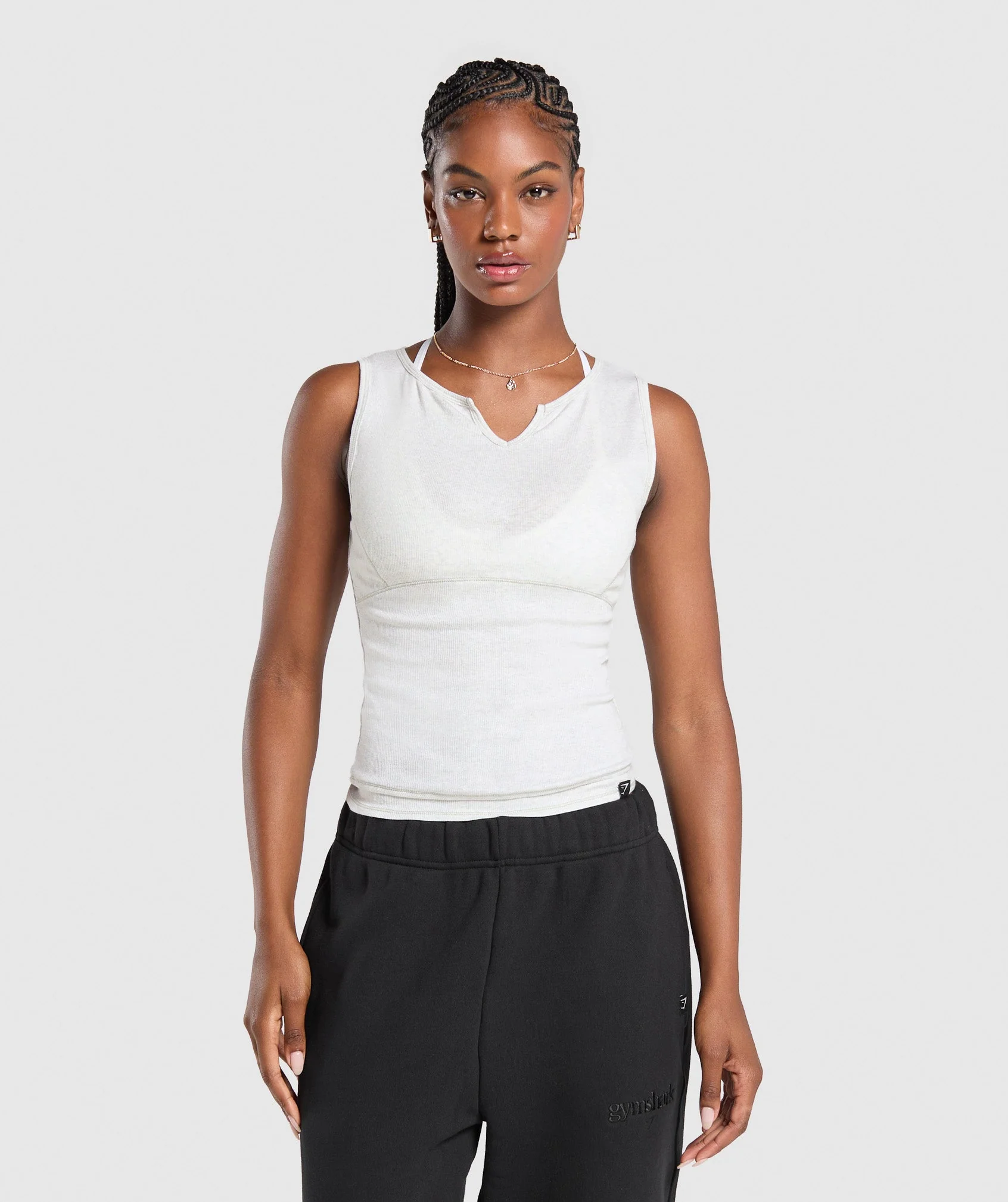 Gymshark Rest Day Rib Top - White Marl