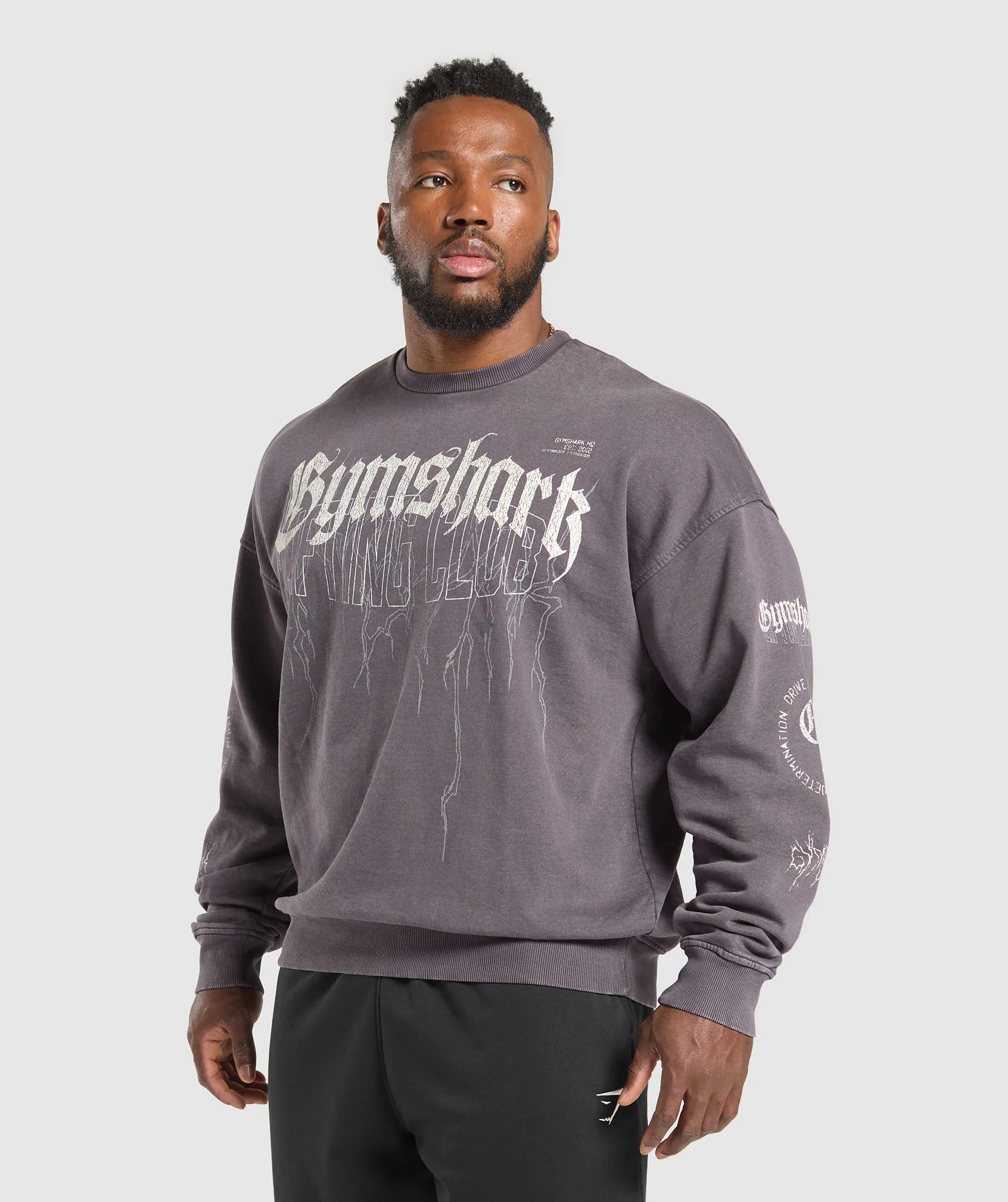 Gymshark Distressed Graphic Crew - Brushed Purple Acid Wash