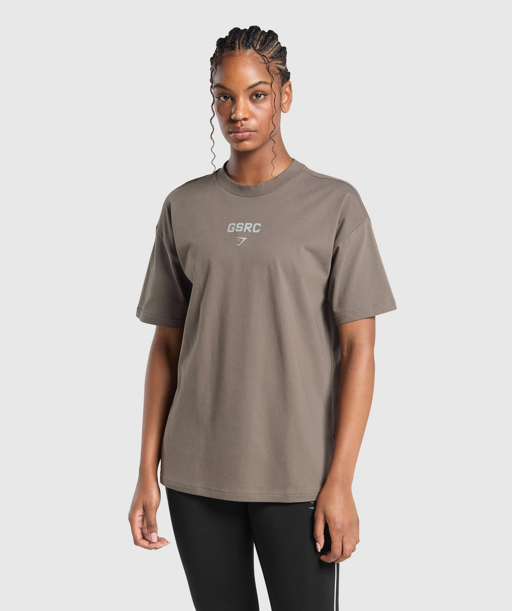 Gymshark Running Graphic Oversized T-Shirt - Camo Brown