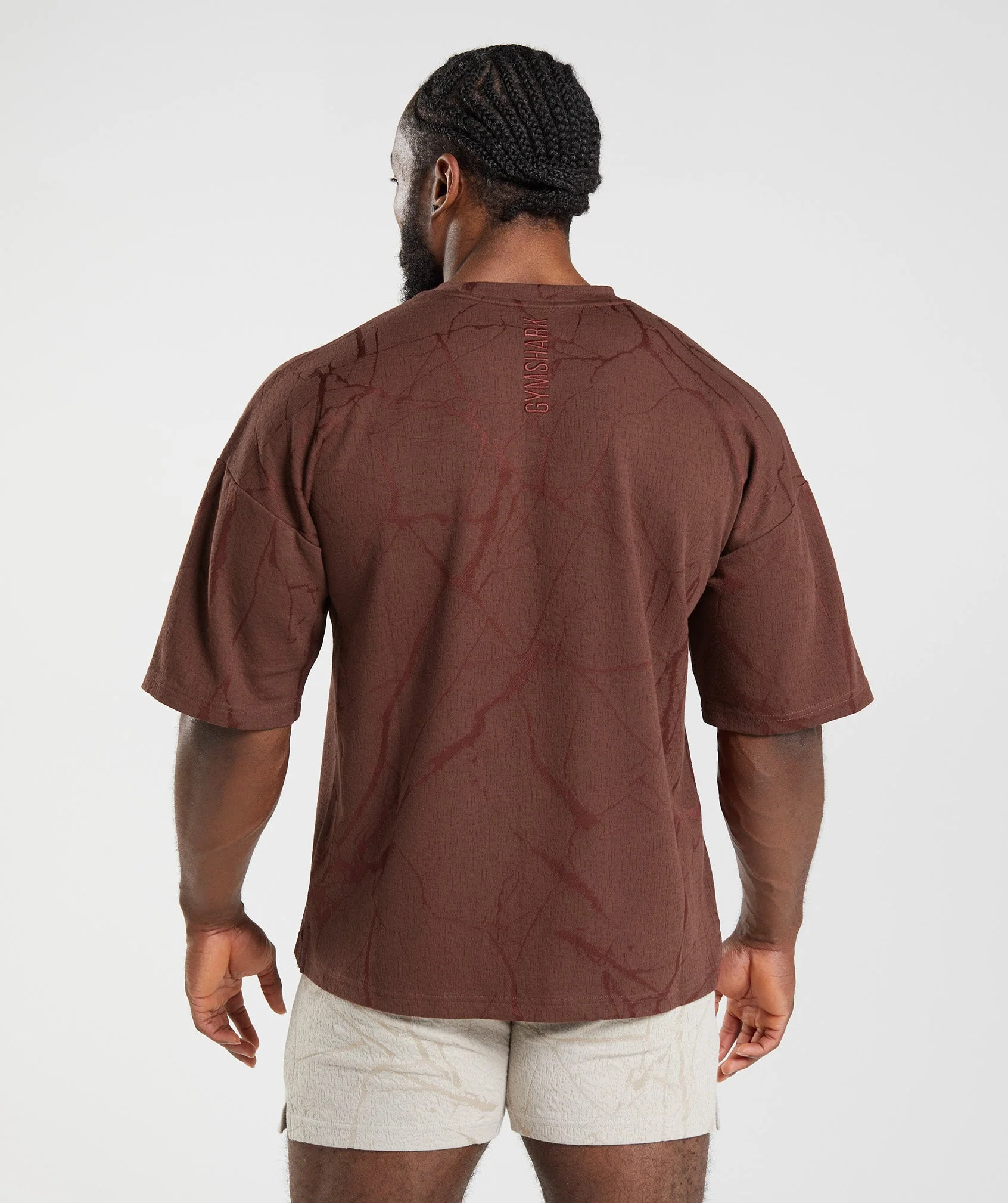 Gymshark Power Short Sleeve Crew - Cherry Brown Print
