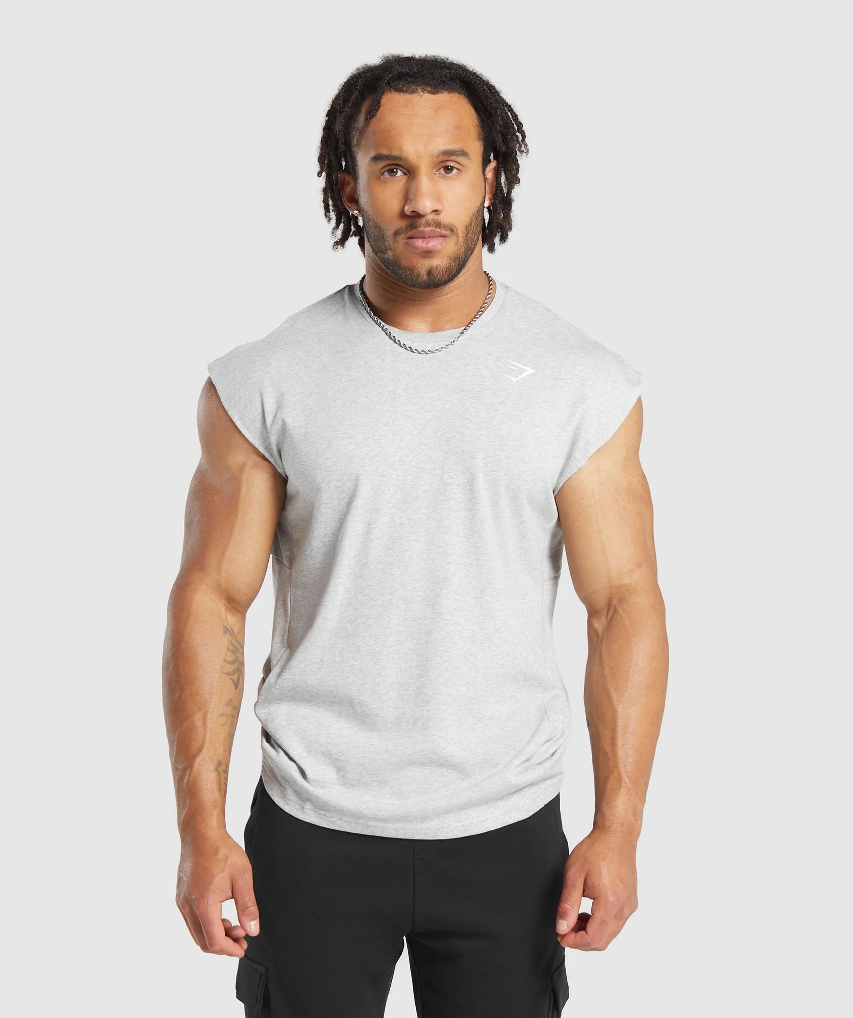 Gymshark React Cut Off Tank - Light Grey Core Marl