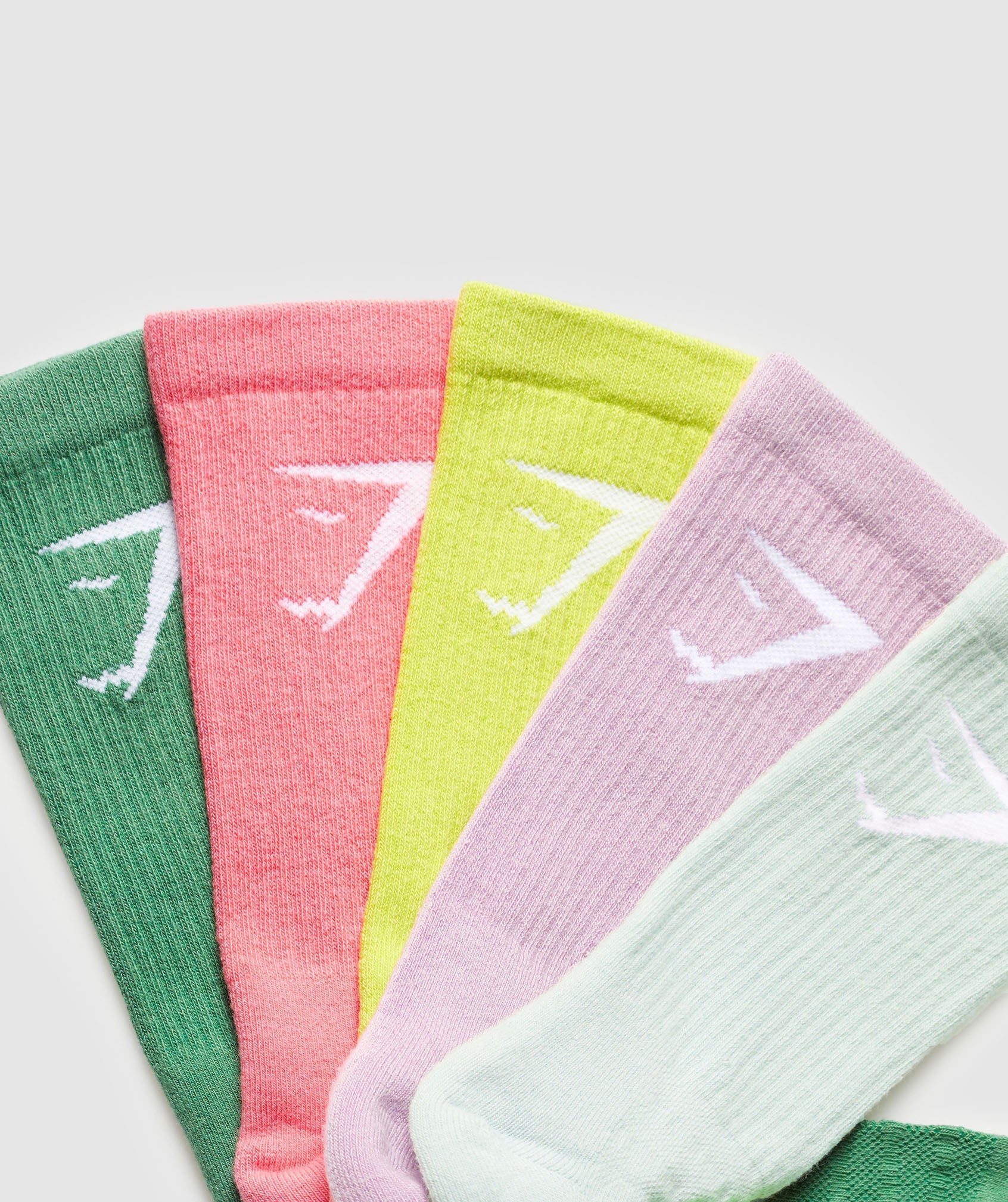 Gymshark Crew Socks 5pk - Green/Pink/Lime/Lilac/Turquoise