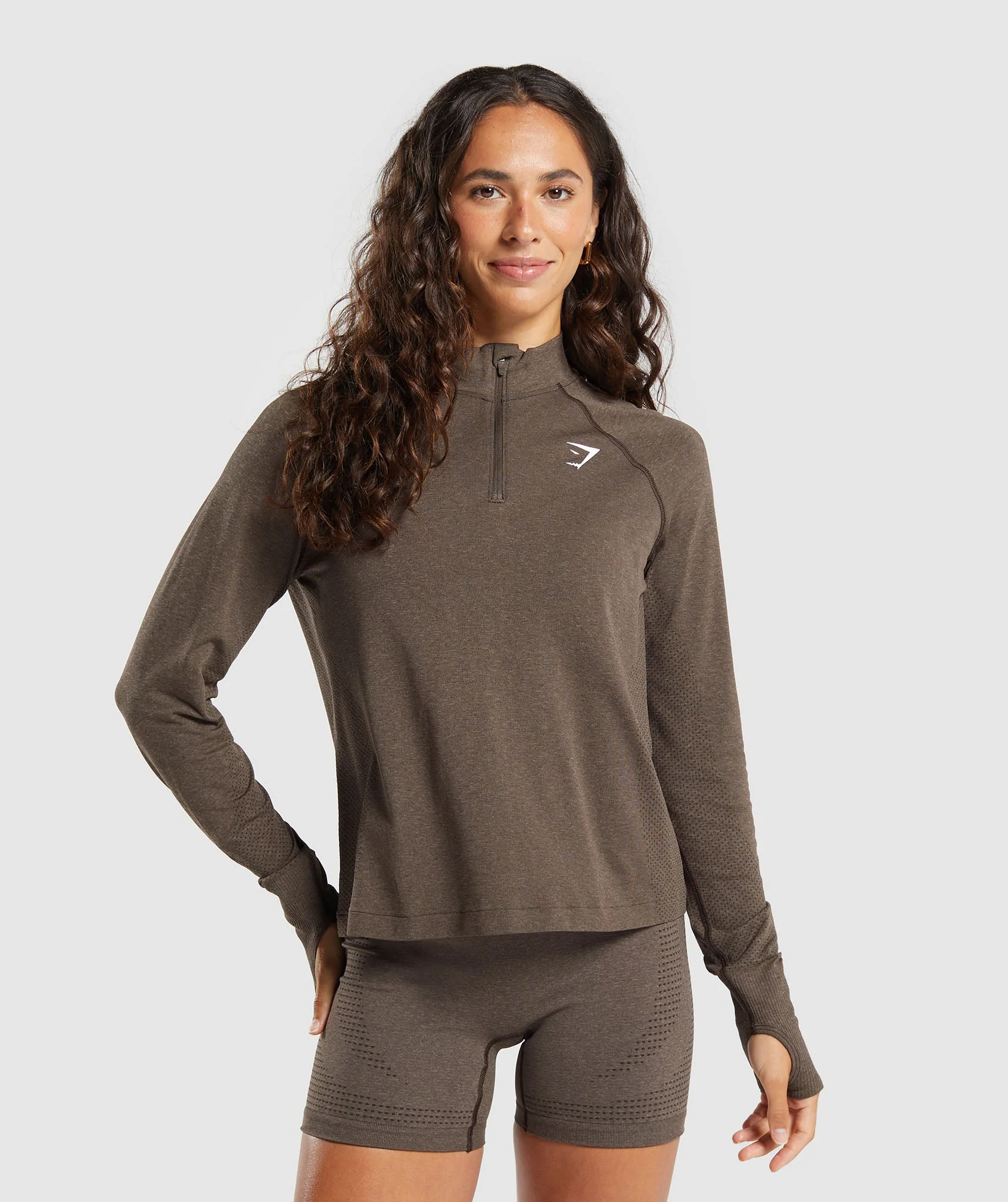 Gymshark Vital Seamless 1/4 Zip Pullover - Penny Brown Marl