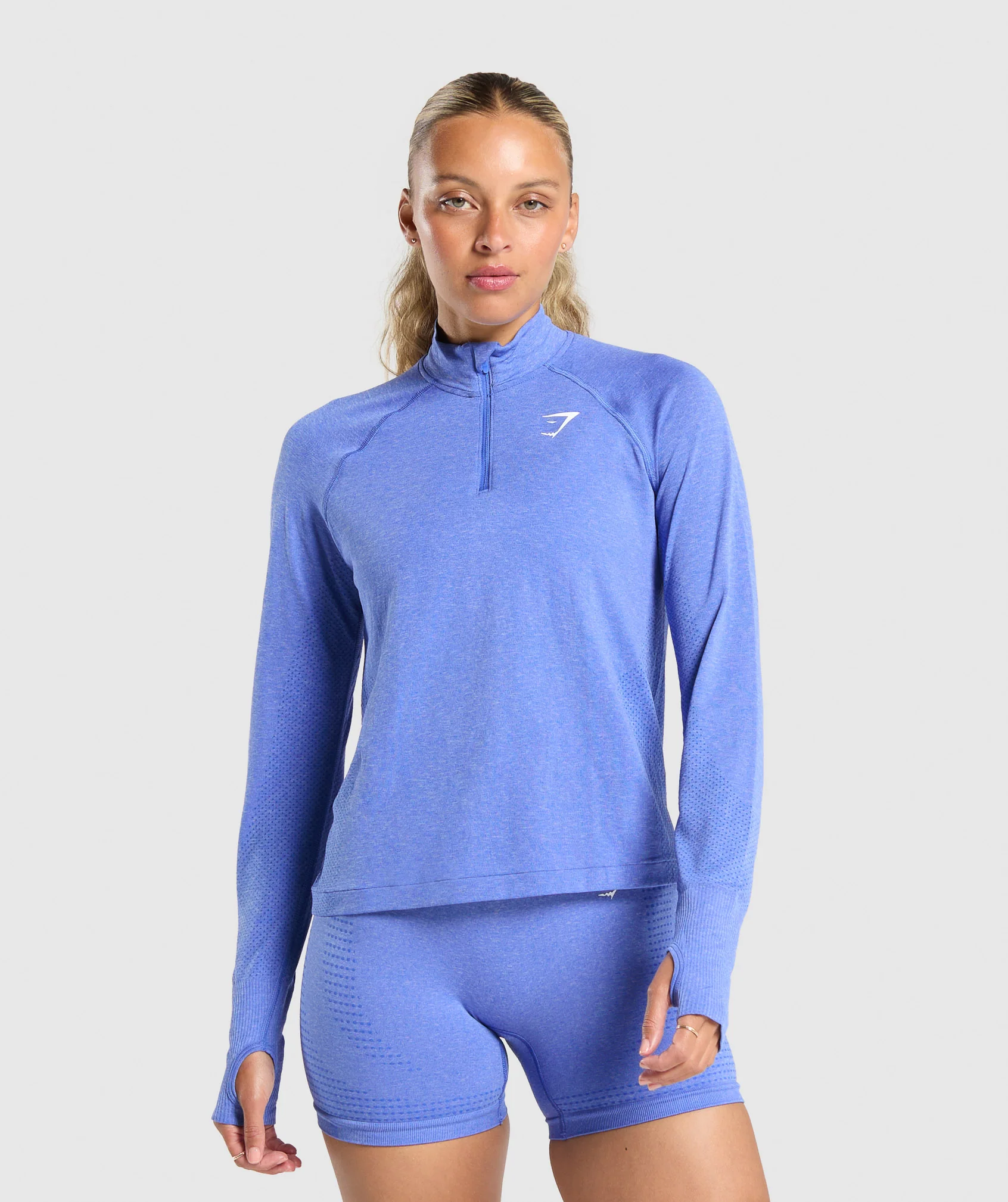 Gymshark Vital Seamless 1/4 Zip Pullover - Lift Blue/ Marl