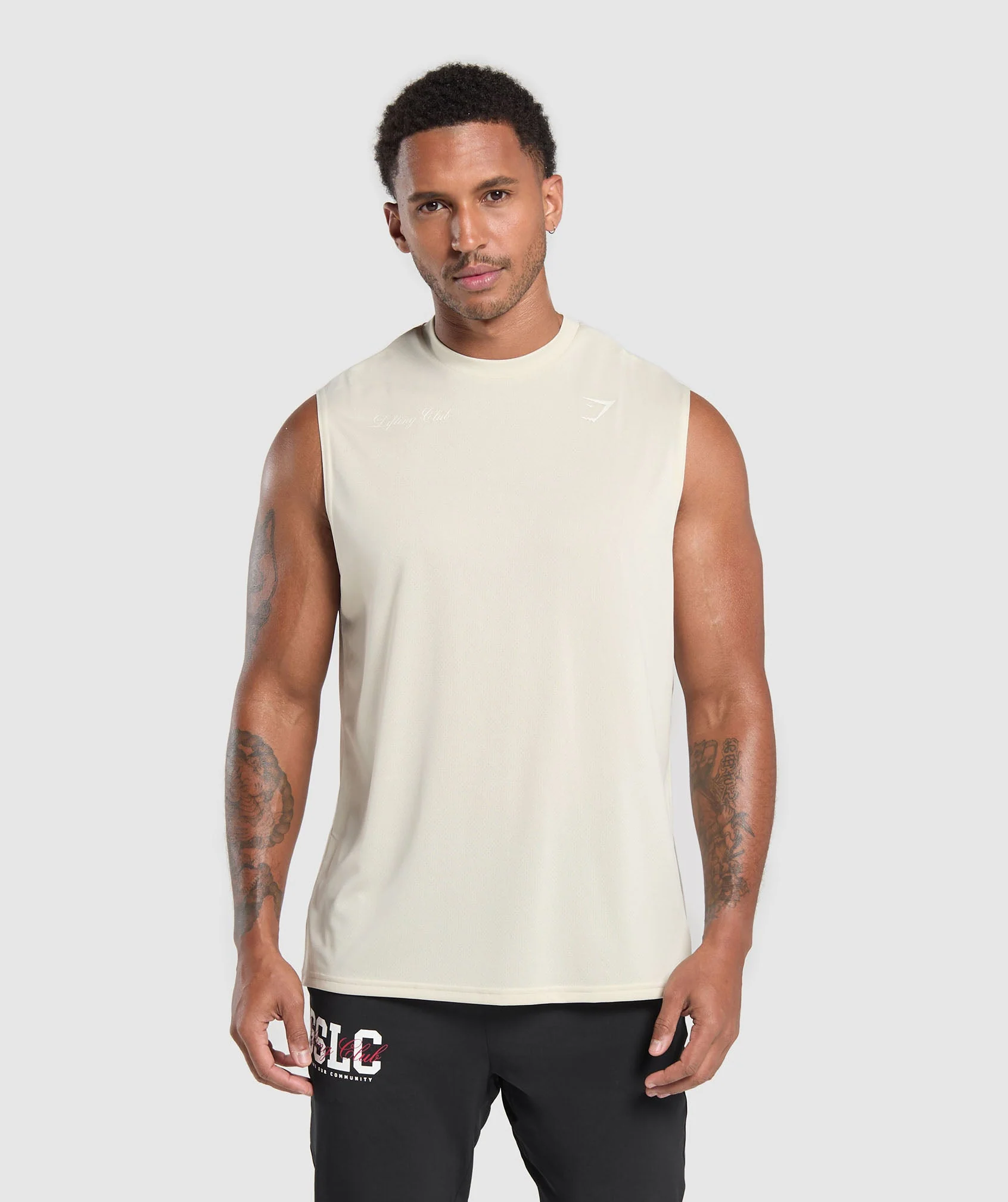 Gymshark Script Graphic Cut Off Tank - Ecru White
