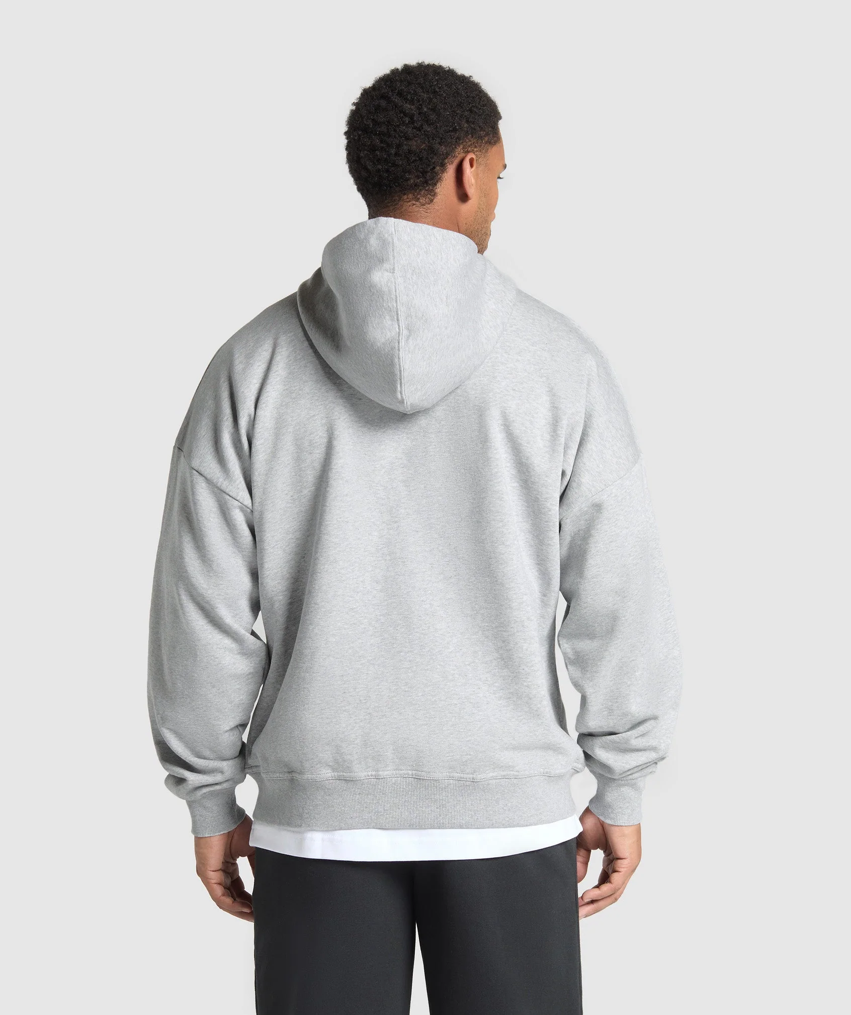Gymshark Crest Oversized Zip Up Hoodie - Light Grey Core Marl