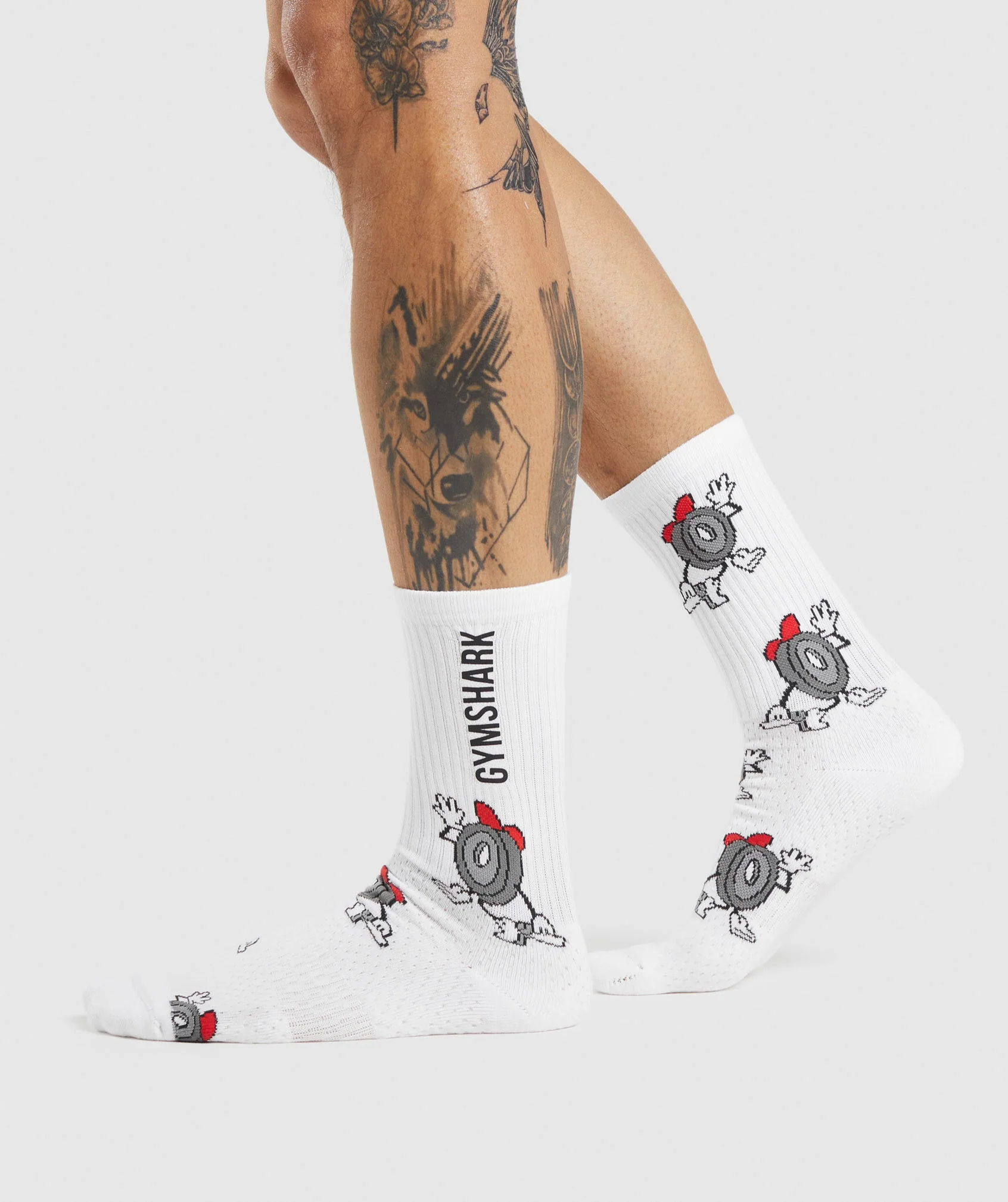 Gymshark Sticker Pack Dumbell Crew Socks 1pk - White