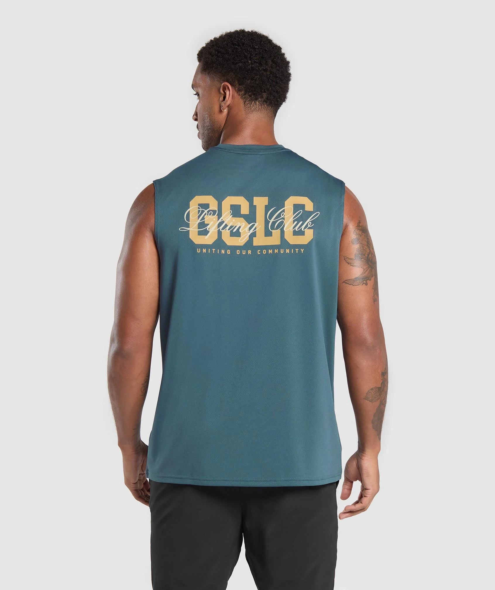 Gymshark Script Graphic Cut Off Tank - Cargo Blue