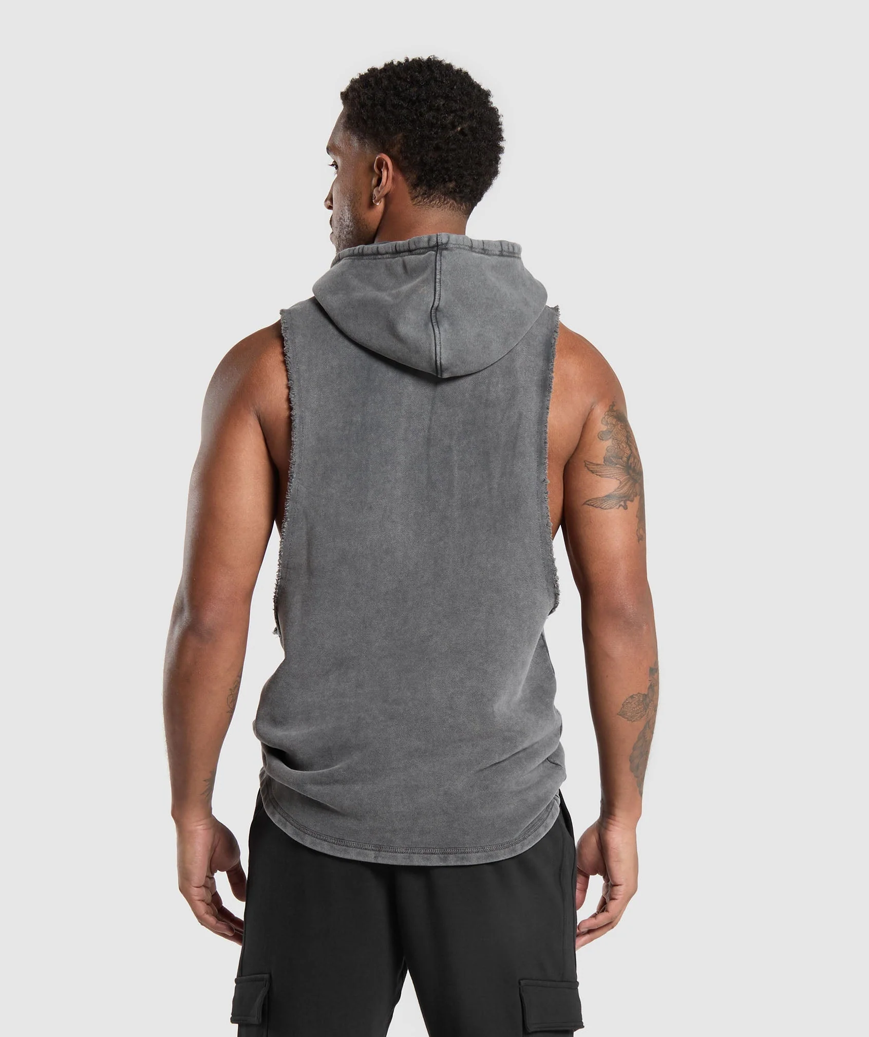 Gymshark Washed Drop Arm Sleeveless Hoodie - Black