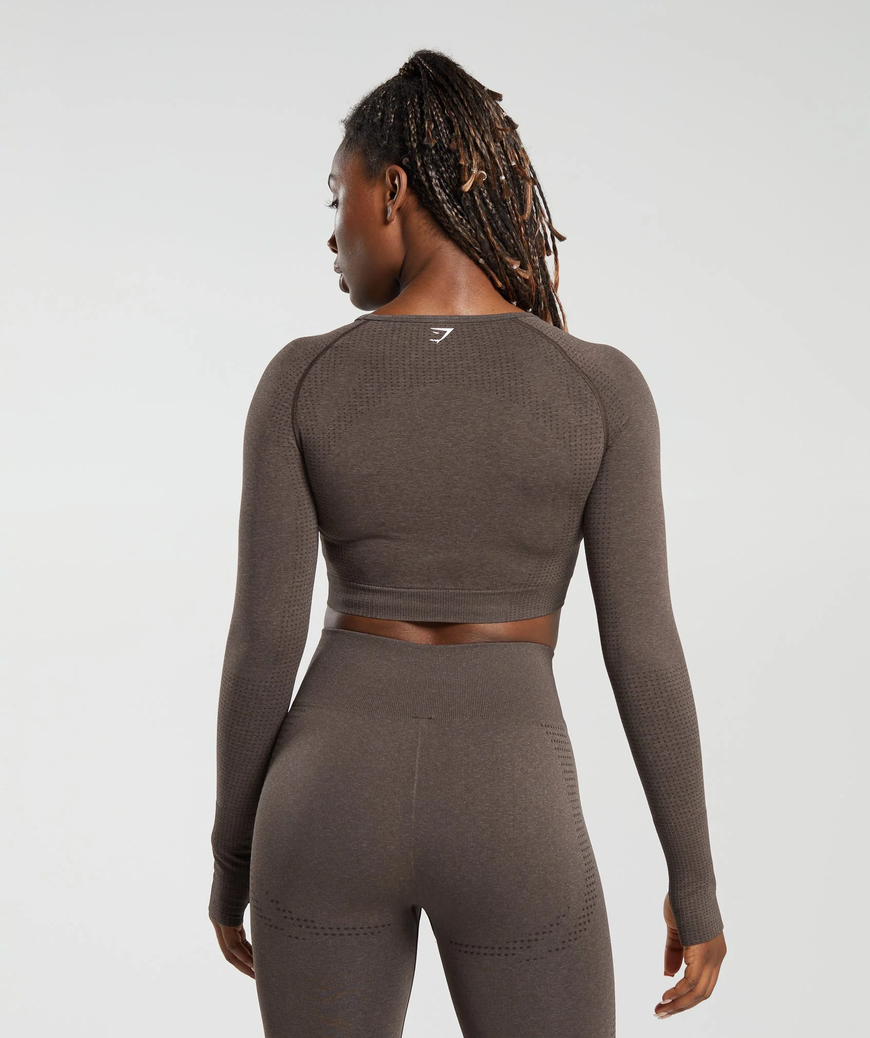 Gymshark Vital Seamless 2.0 Long Sleeve Crop Top - Brown Marl